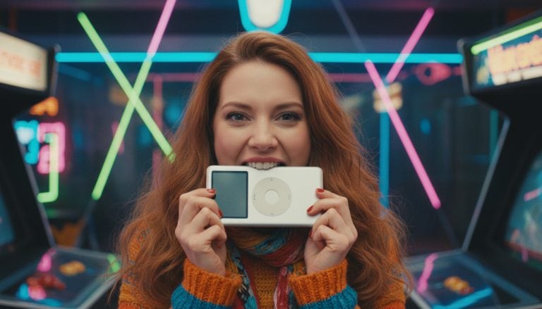 Woman trying to eat an ipod