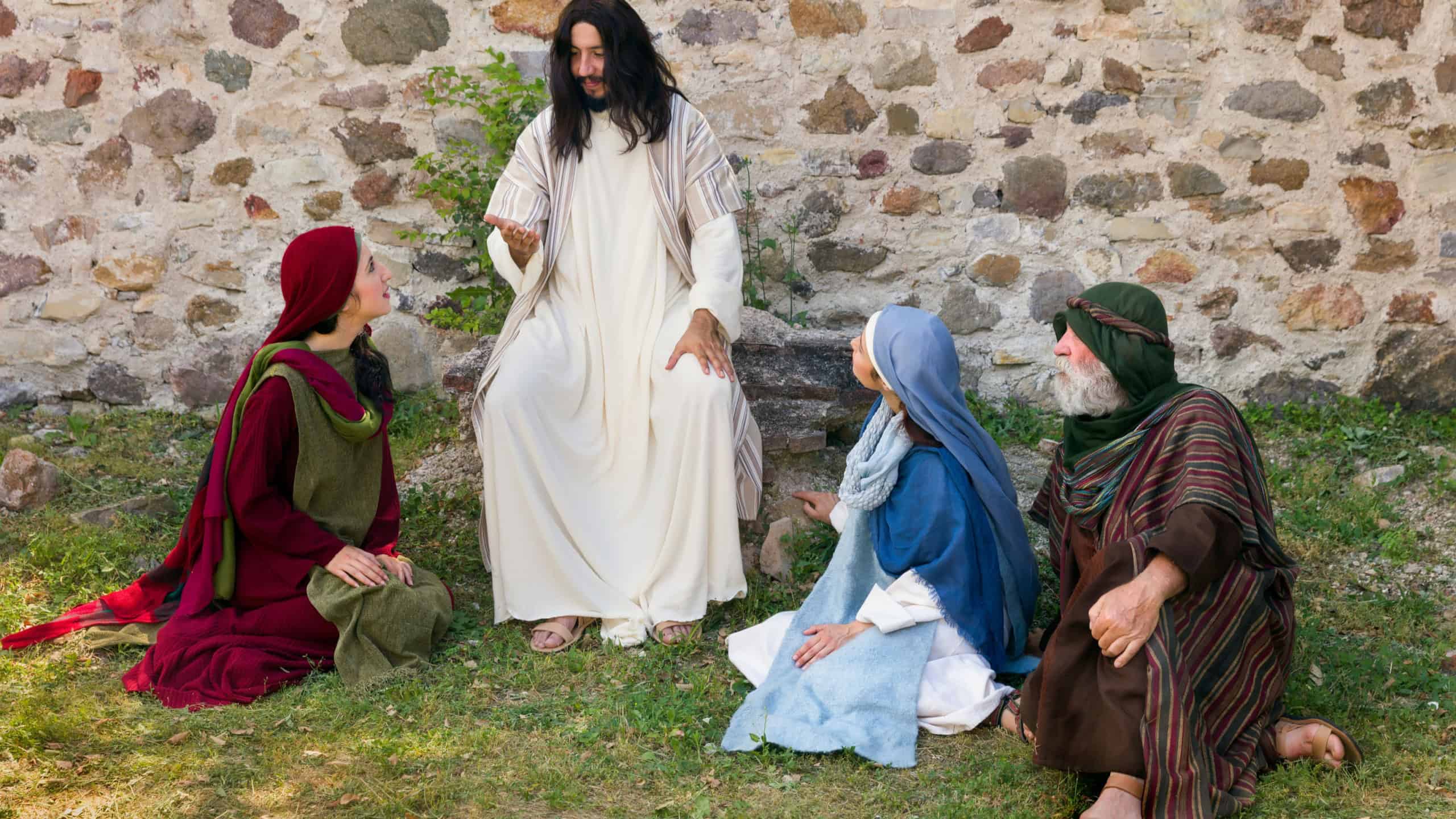 Jesus preaching to a group of people - historical reenactment