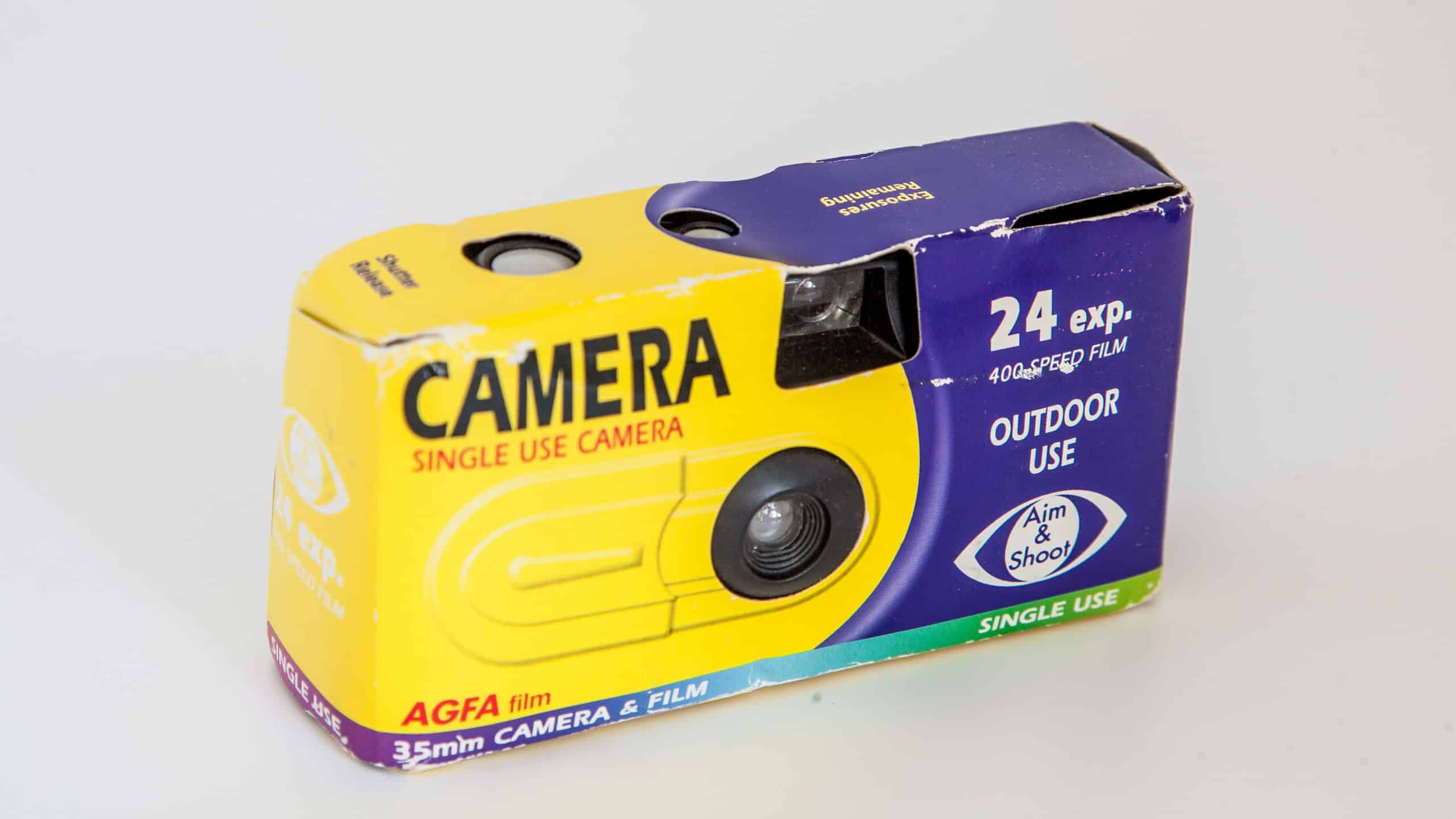 Old photo camera AGFA - single use. Film photoapprat. Ukraine, Kiev - April 13, 2019.