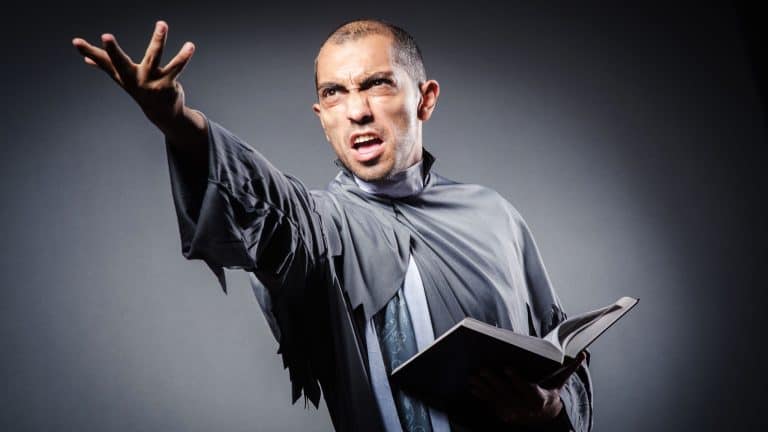 Young priest yelling and shouting