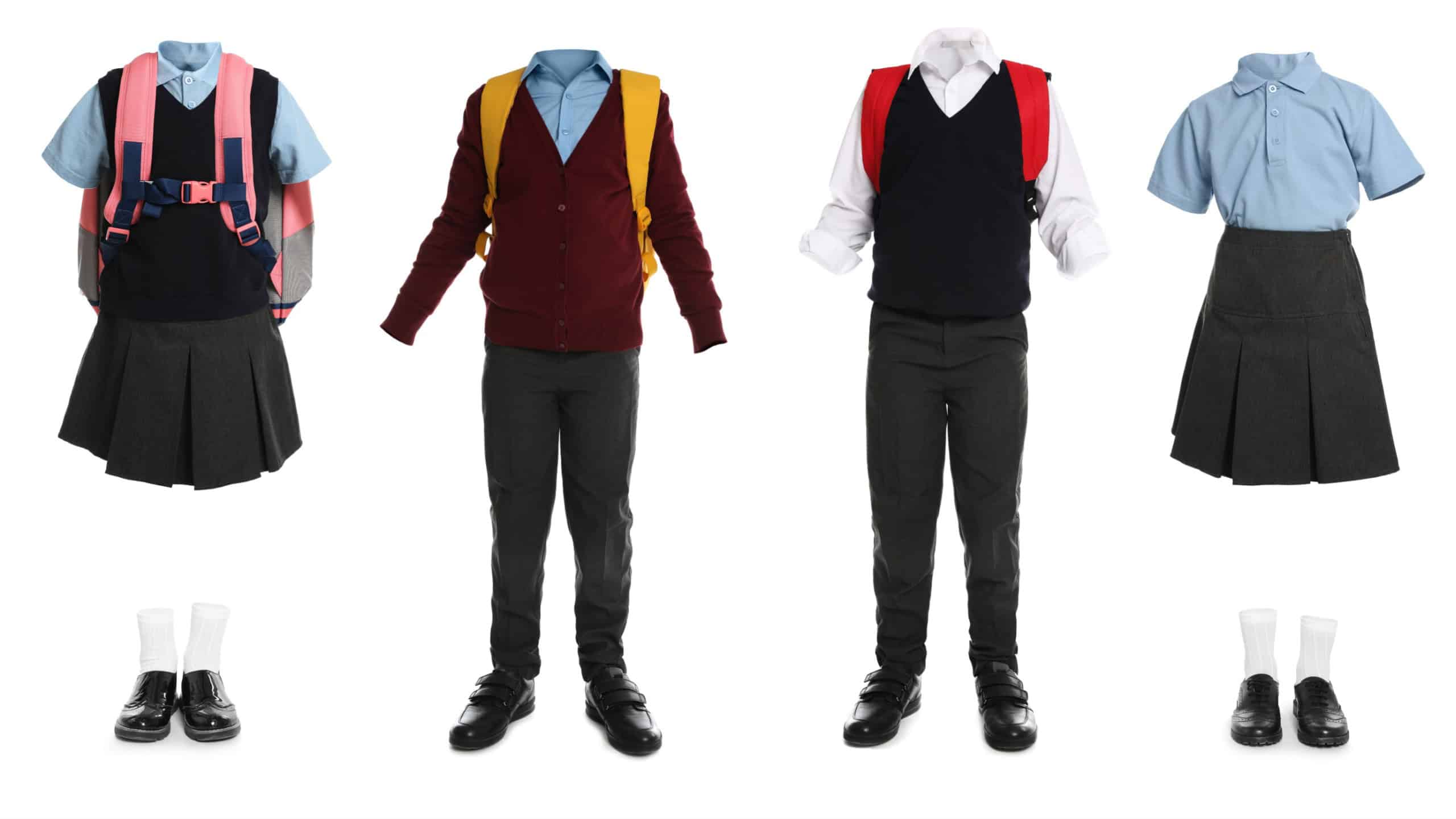 Set of school uniforms for girls and boys on white background. Banner design