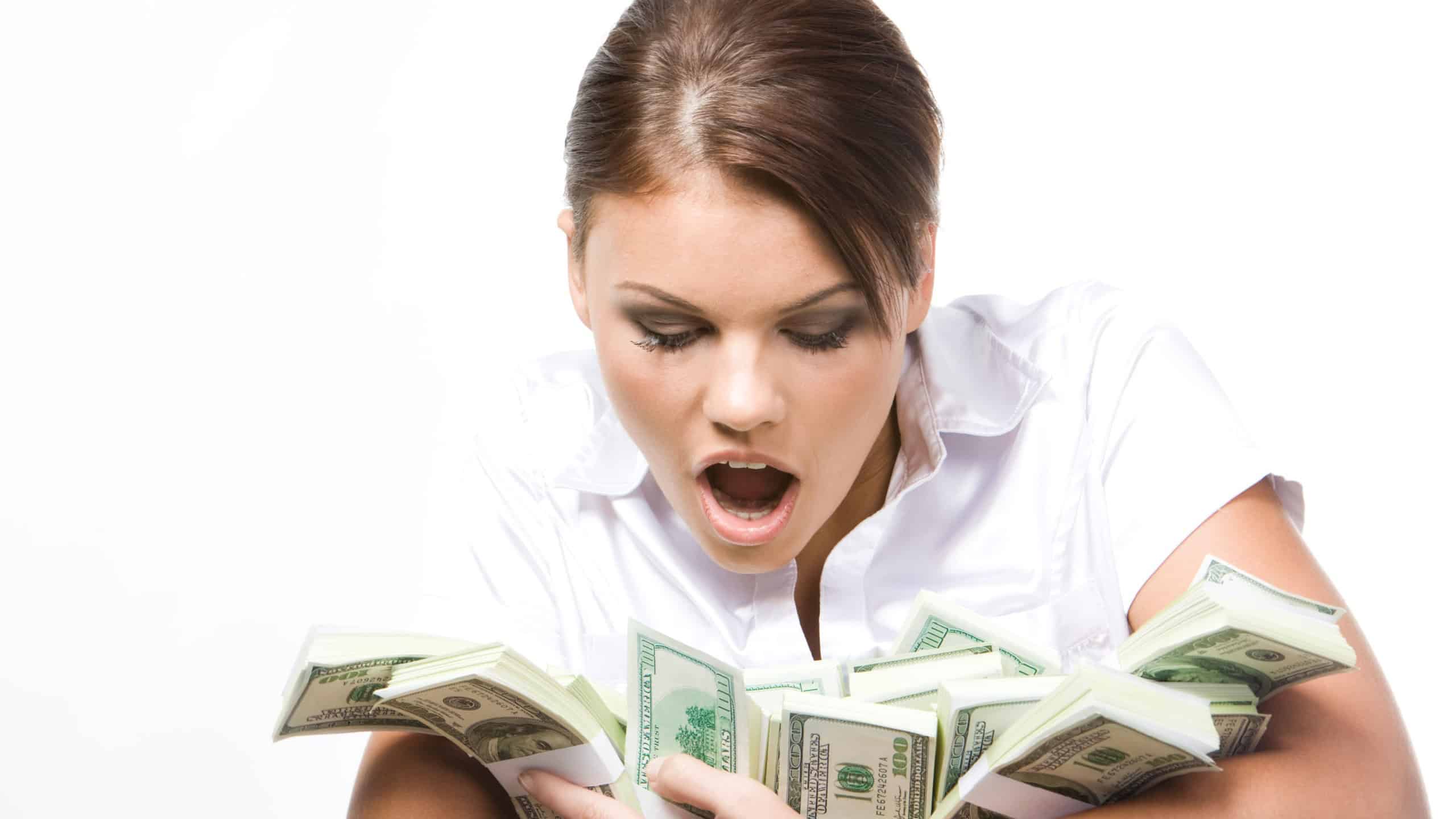 Photo of young woman afraid of losing money being held by her