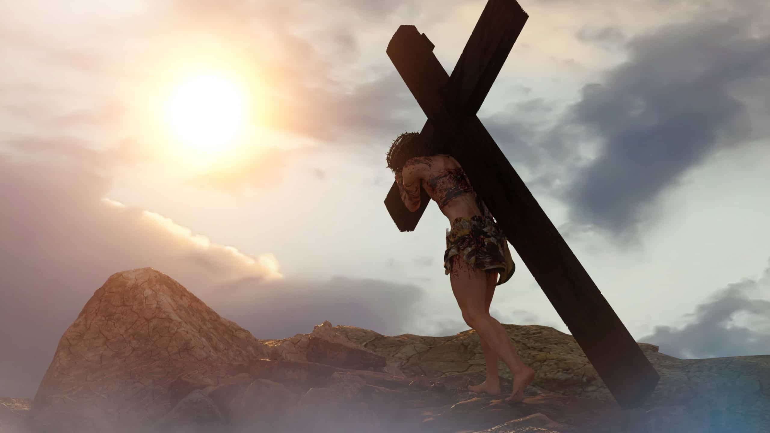 Jesus Christ carrying the cross render 3d illustration