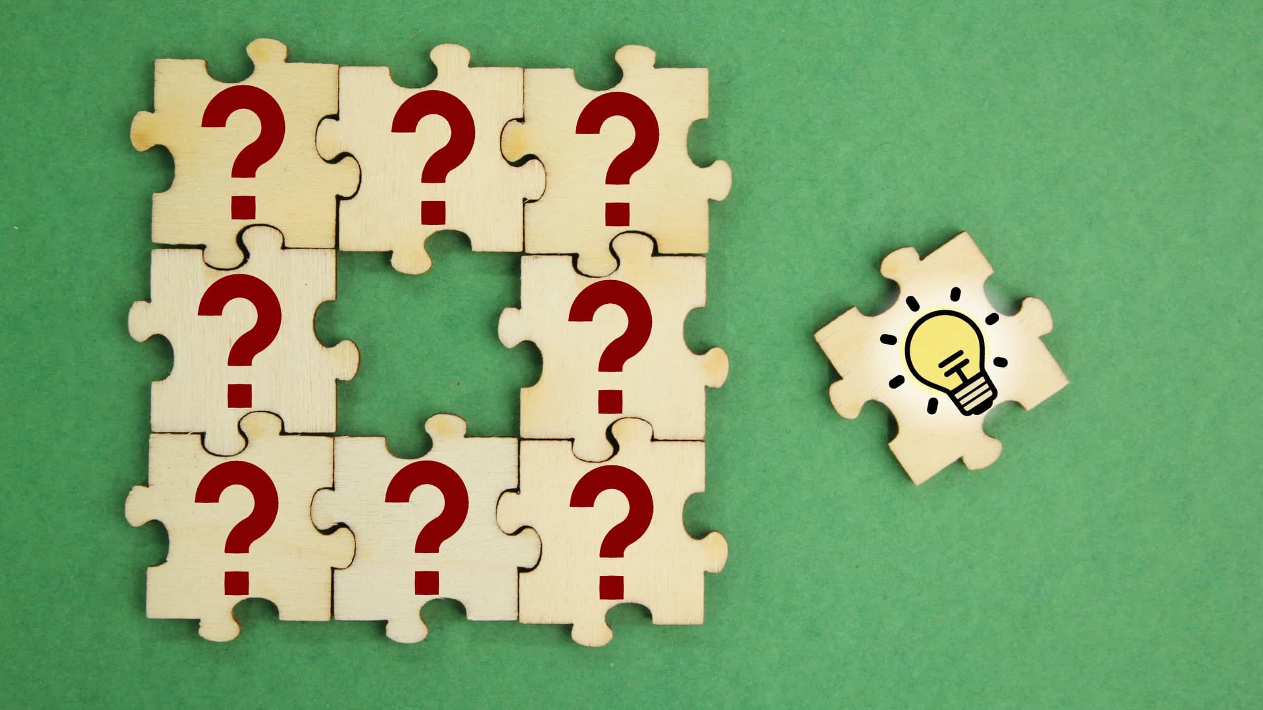 wooden puzzle with question mark icon and idea. solution concept. Q and A Concept. Idea And no idea. question Mark And idea. problem solving concept.