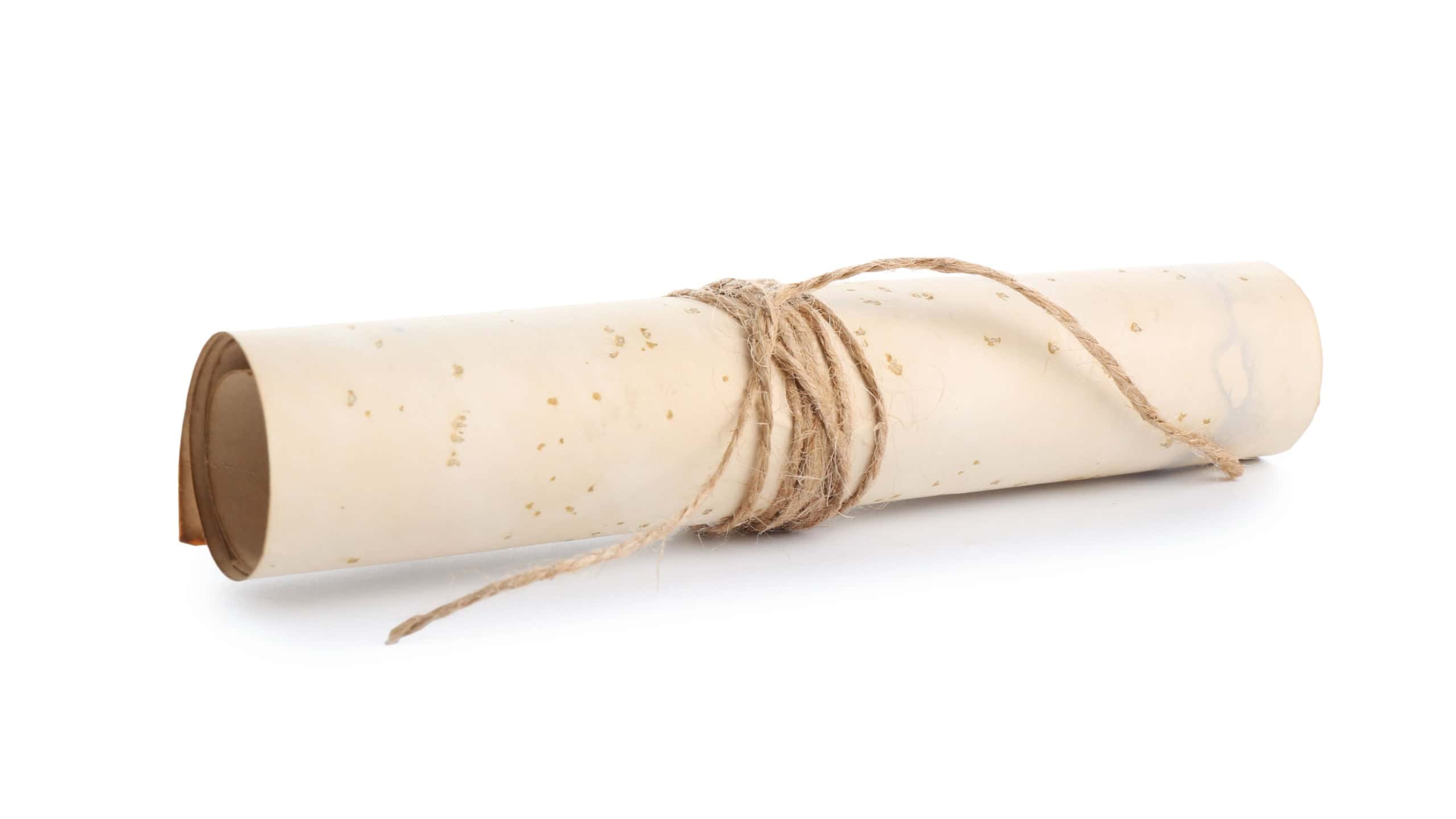 Old rolled paper scroll isolated on white