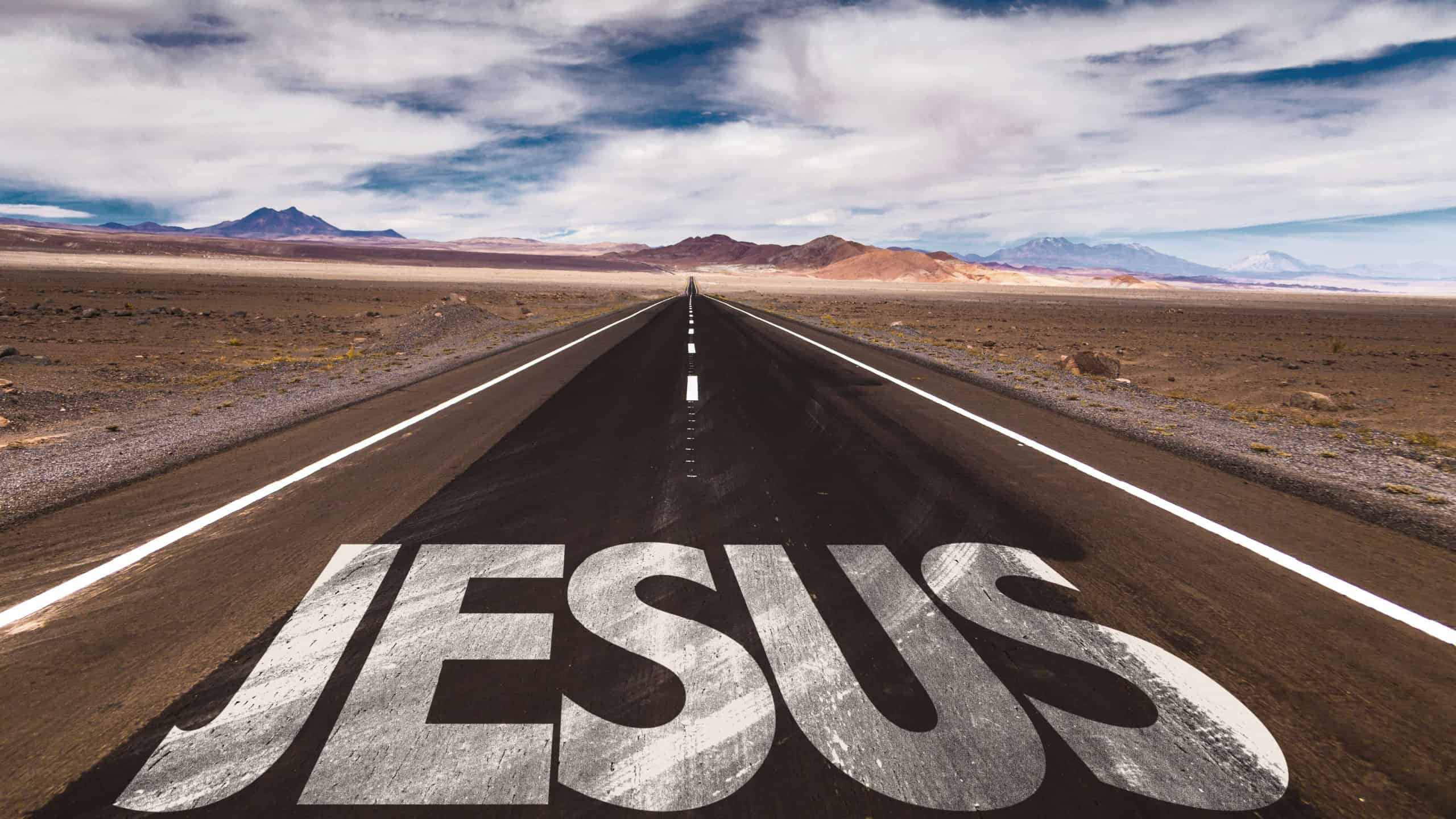 Jesus written on desert road