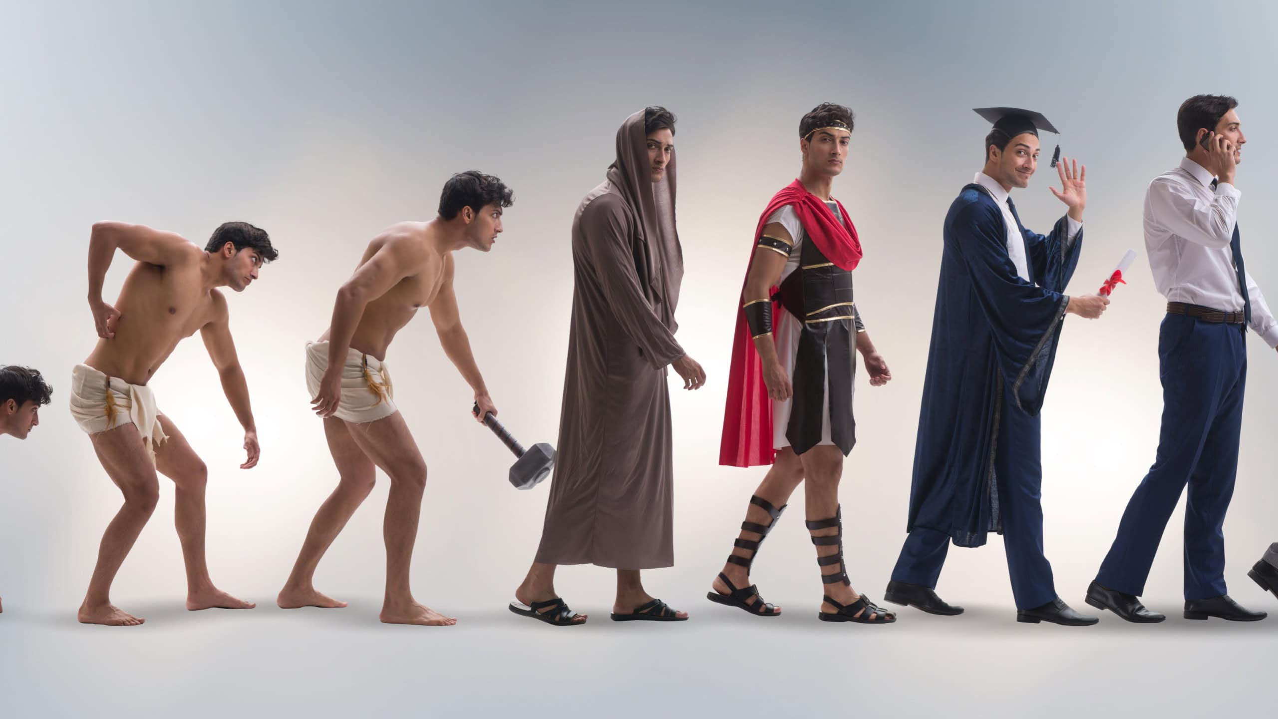 Progression of man mankind from ancient to modern