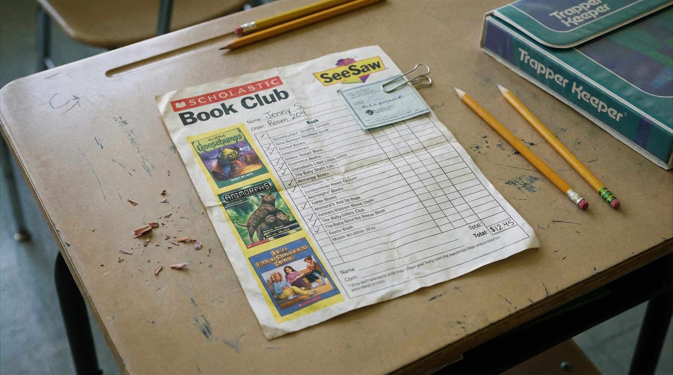 image of a scholastic book order form at school from the 90s