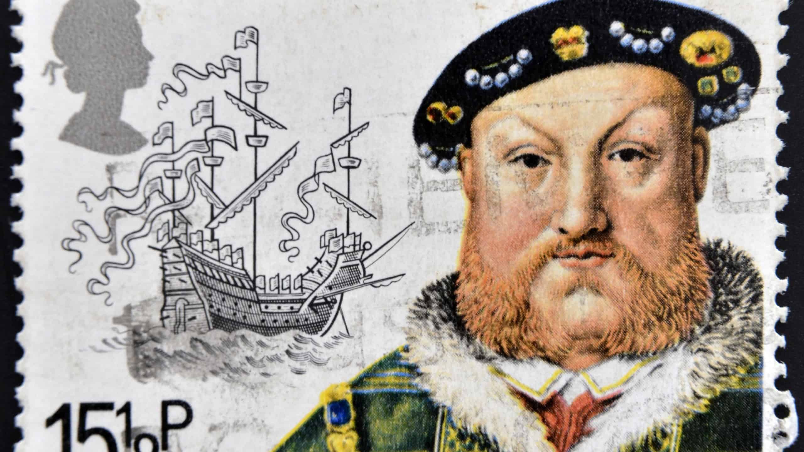 UNITED KINGDOM - CIRCA 1982: A stamp printed in Great Britain shows King Henry VIII and the Mary Rose, circa 1982