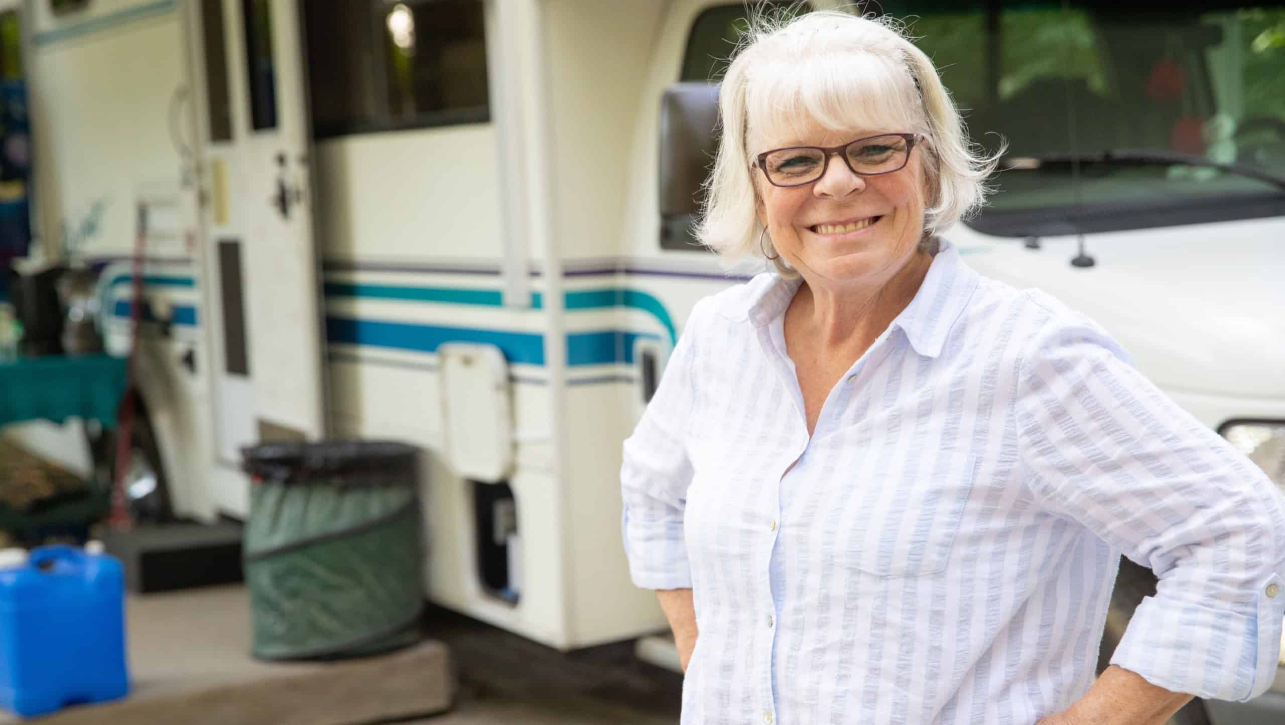 Retired mature woman traveling in RV
