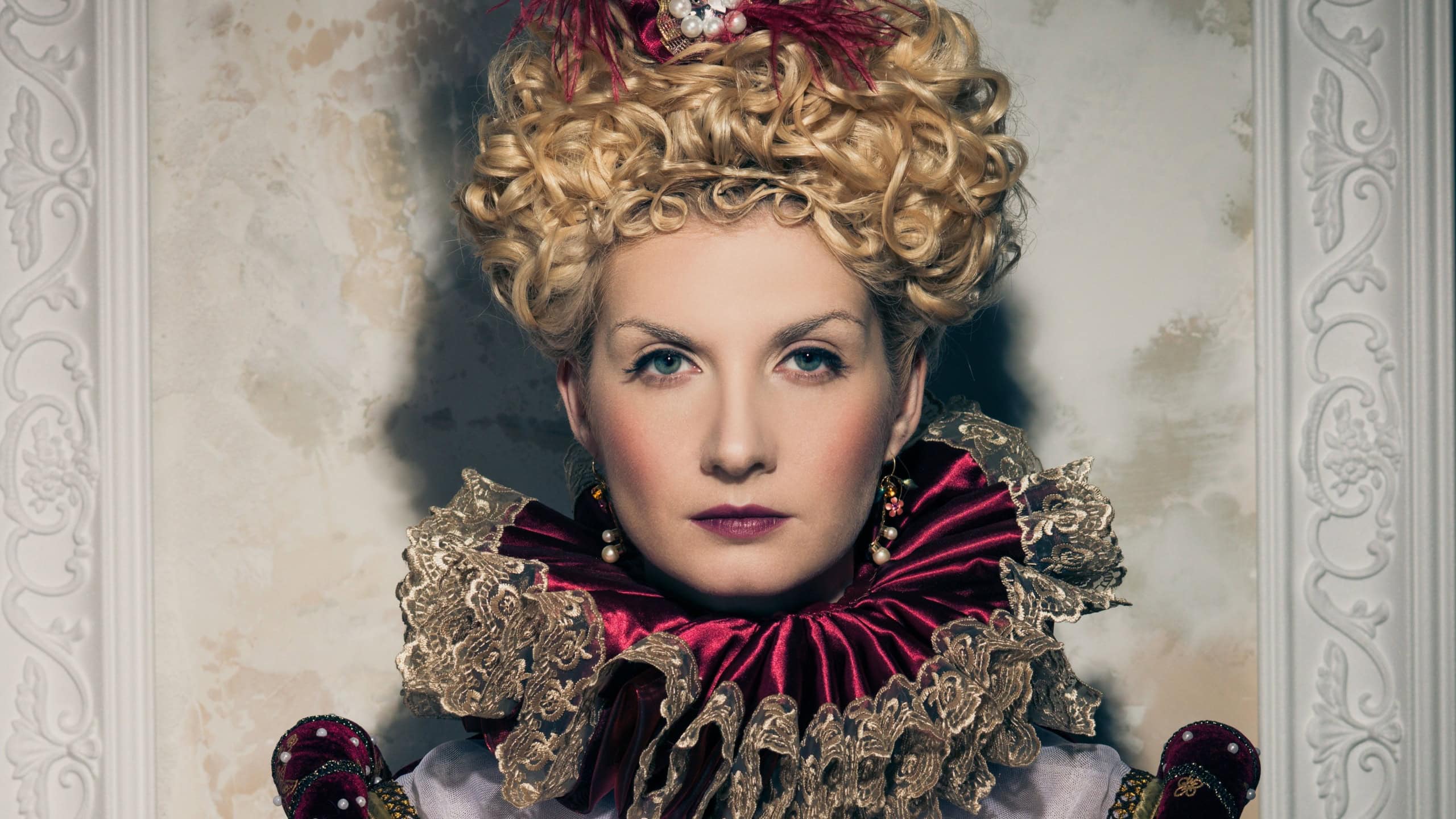 Haughty queen in royal dress