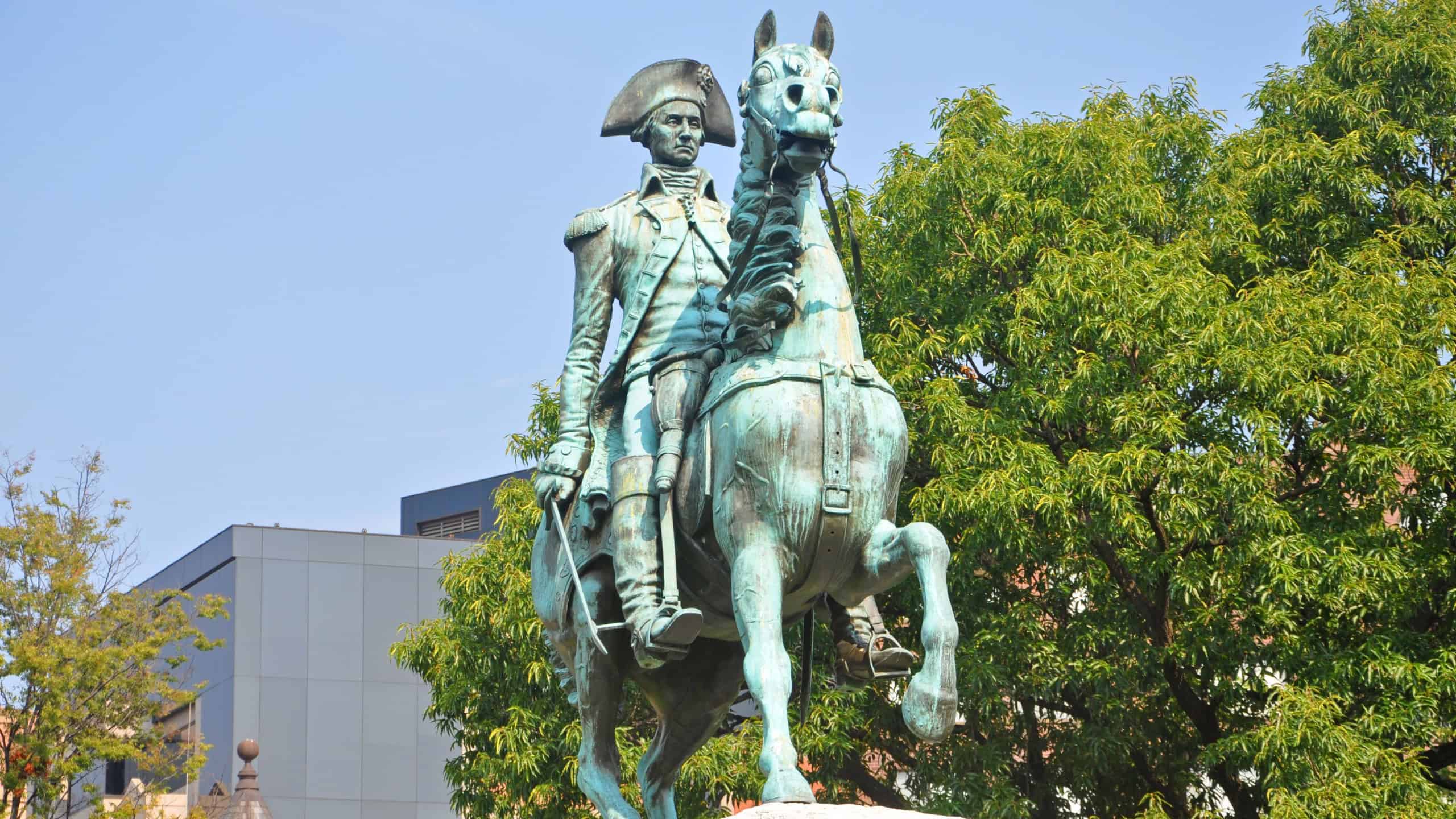 President George Washington statue in Washington Circle in Washington, District of Columbia DC, USA.