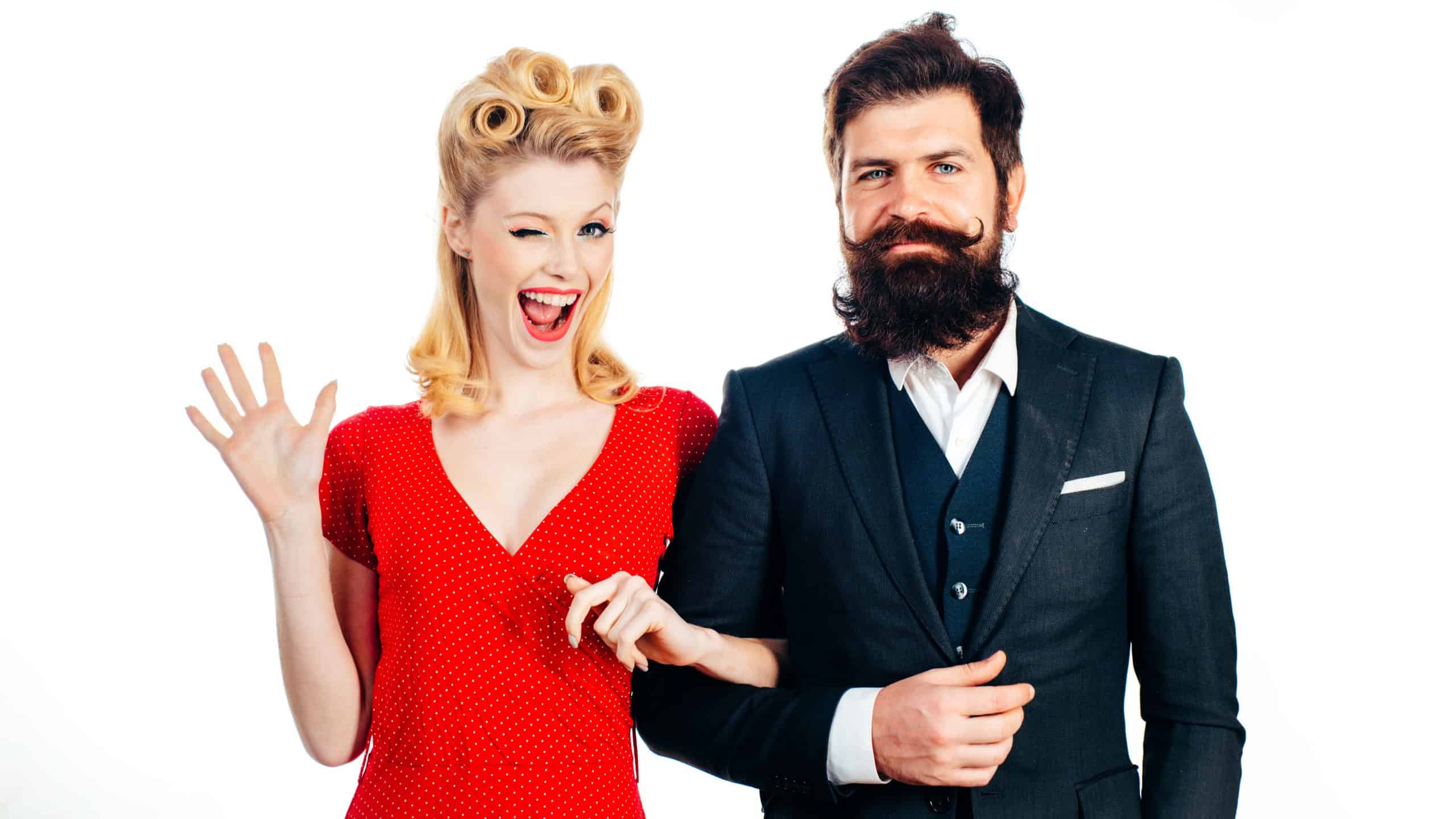 Retro couple with funny emotions