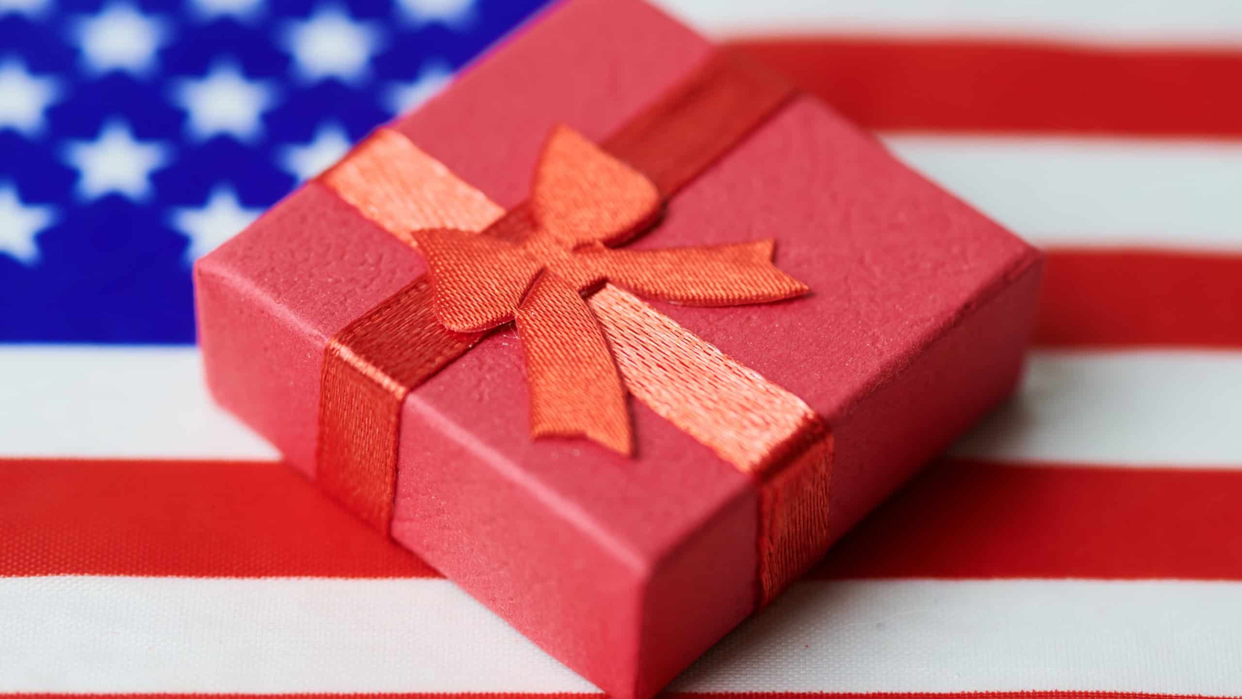 Gift box on USA flag