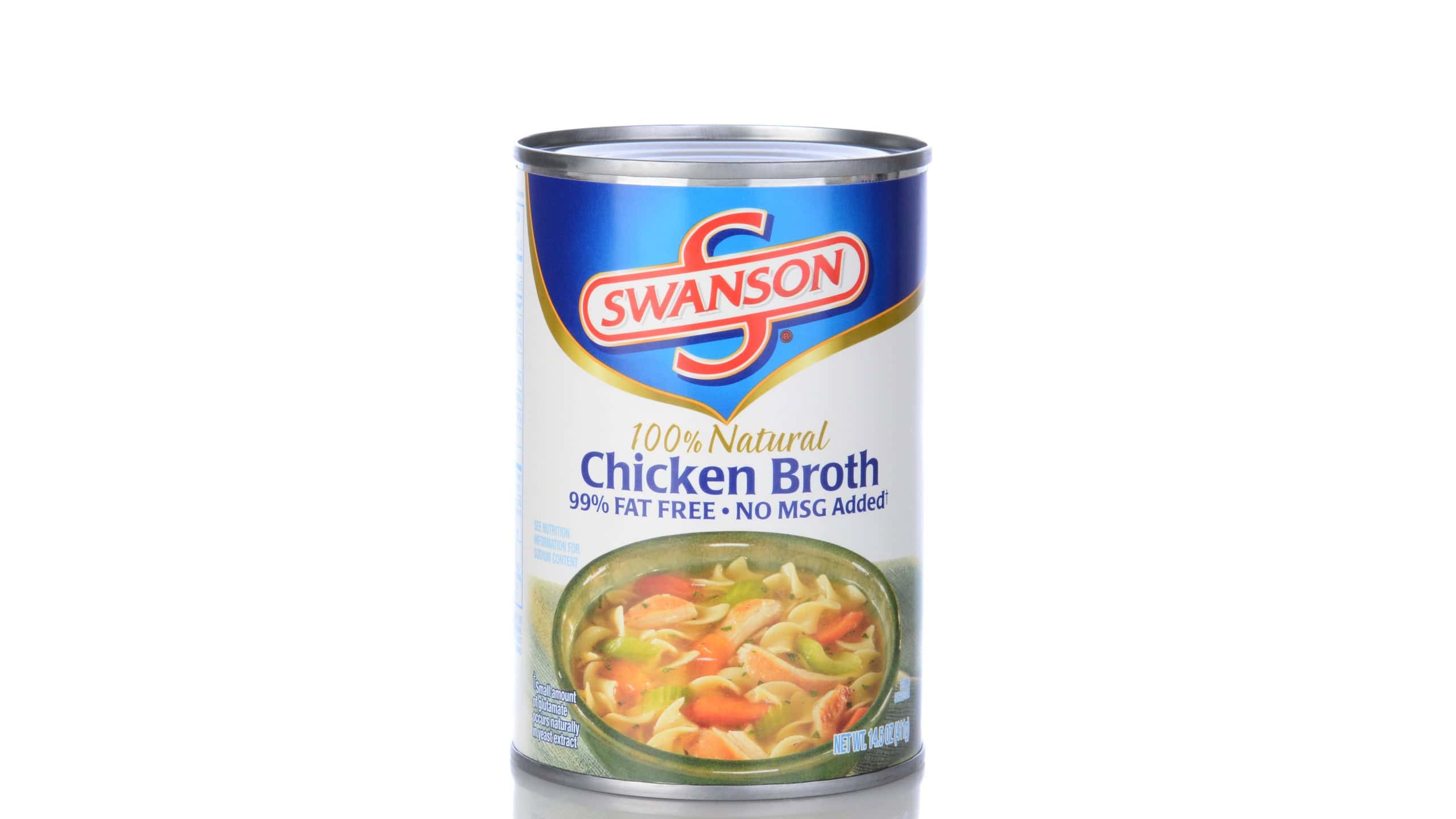 IRVINE, CA - January 05, 2014: A can of Swanson Chicken Broth. Introuduced in the early 1900s the Swanson brand is currently owned by the Campbell Soup Conpany.