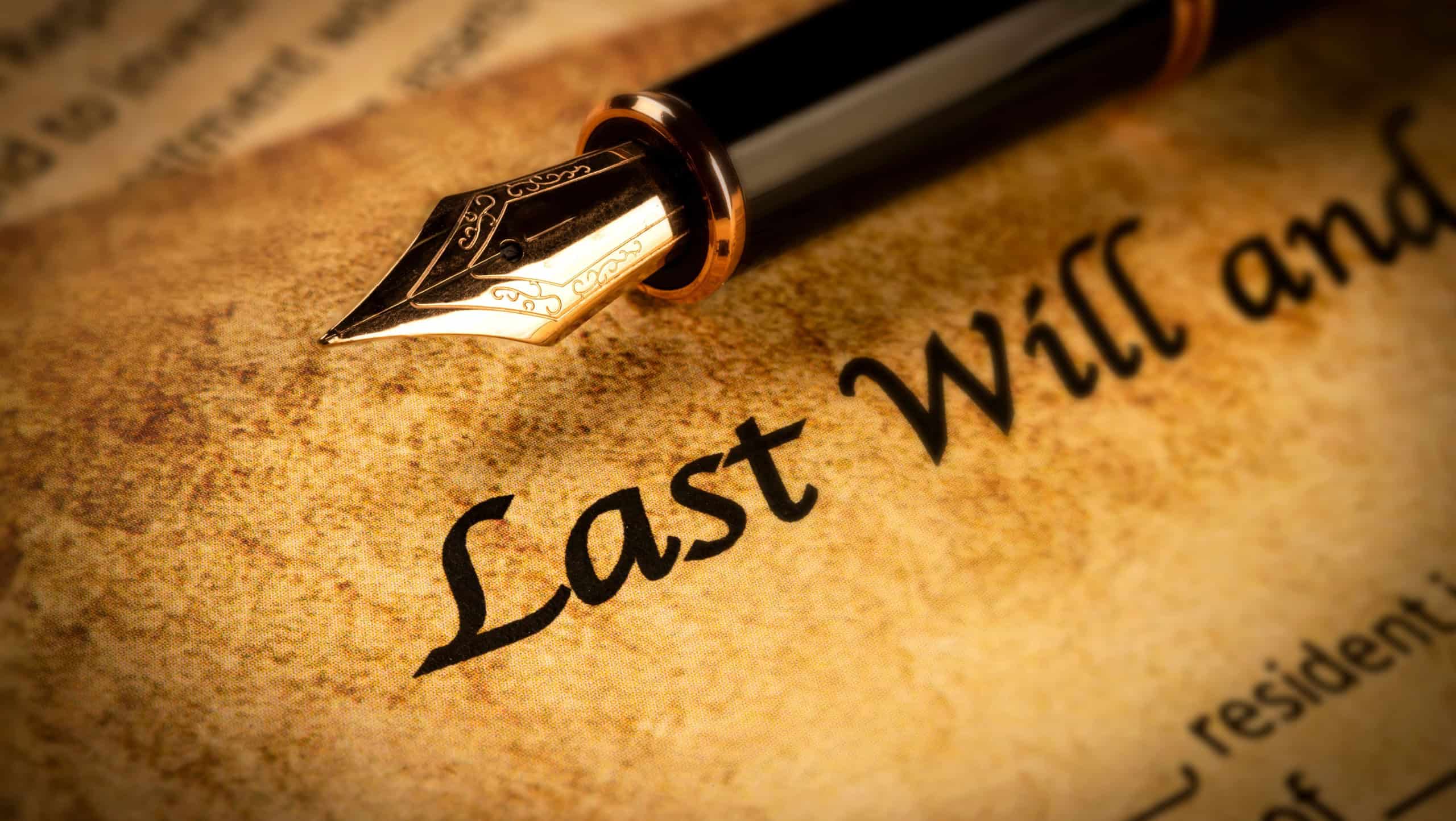 An unfilled out will and testament header shown on aged parchment paper for use to prepare as one is headed to their golden age.