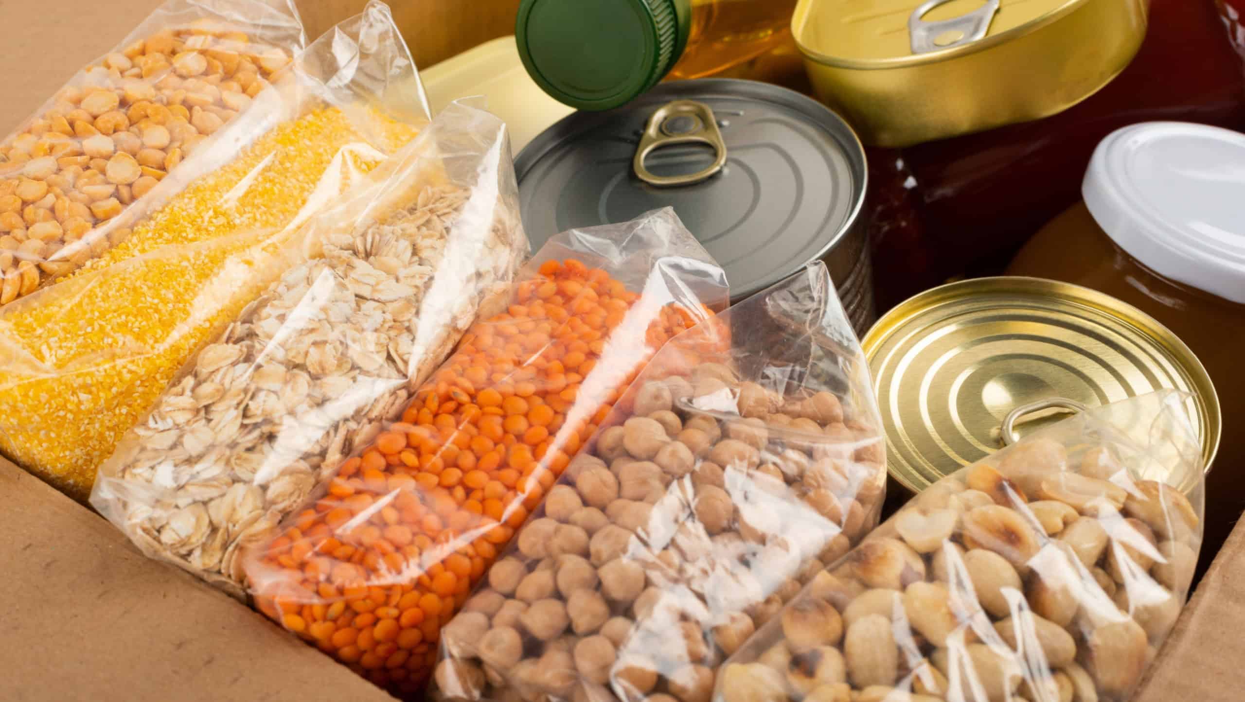 Survival set of nonperishable foods in carton box
