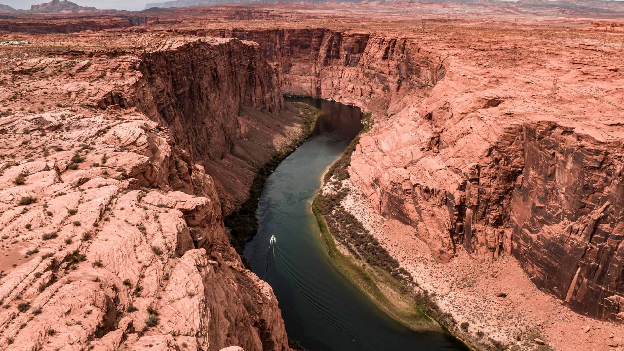 Aerial view of the Grand Canyon Upriver Colorado River near Glen Canyon Dam in Arizona USA.