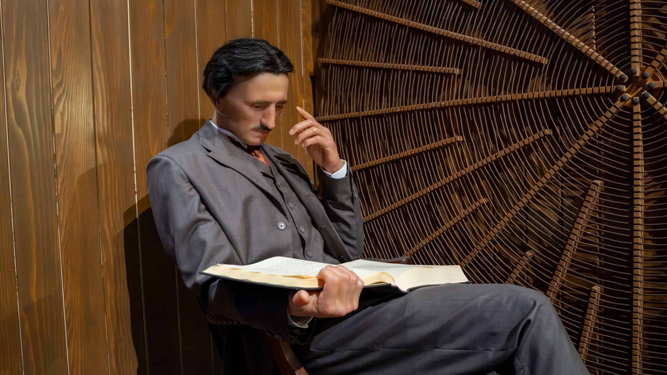 Nikola Tesla wax statue in the Nikola Tesla Museum. Belgrade, Serbia - April 1, 2023.