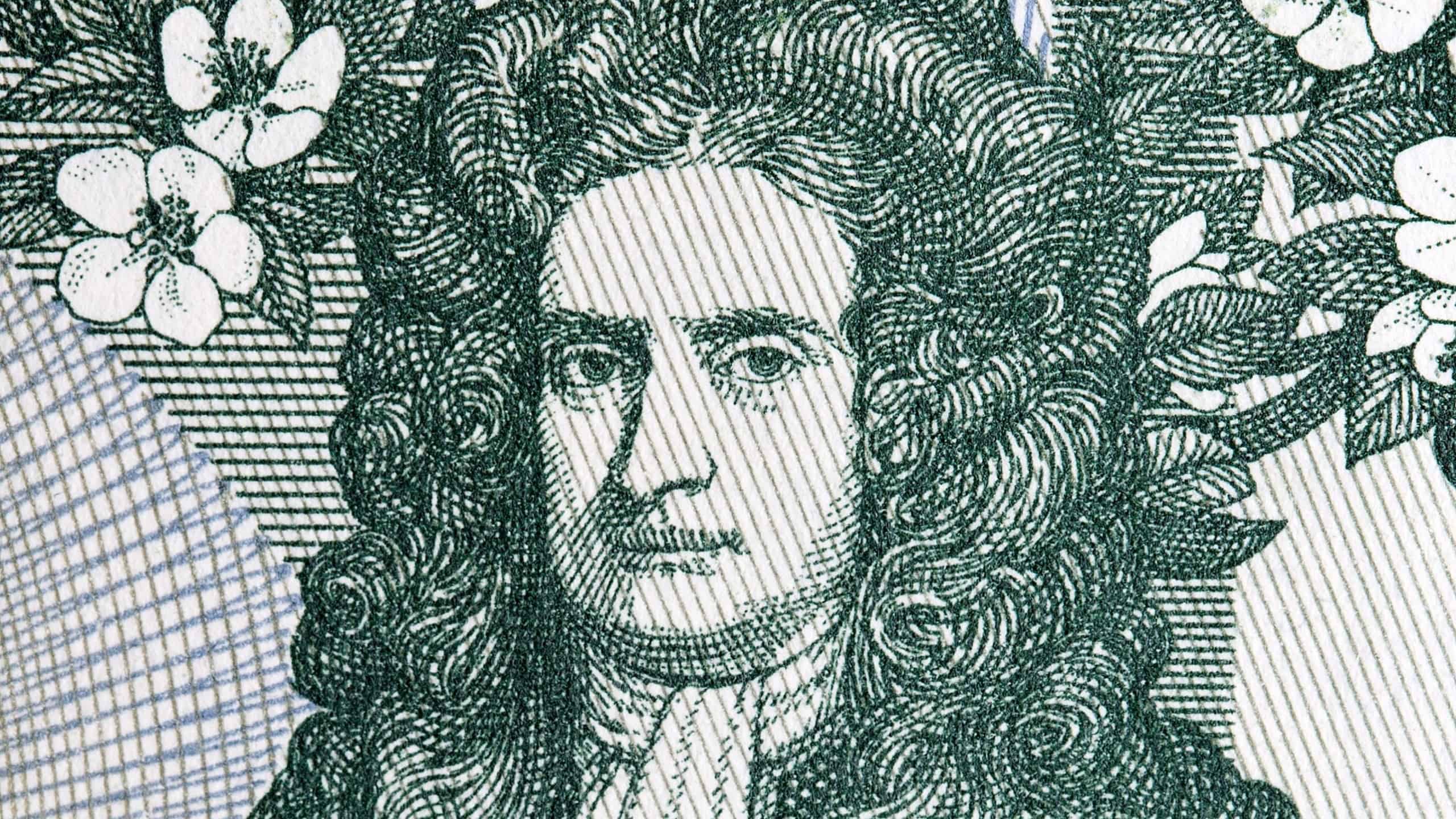 Isaac Newton a portrait from English money - pound