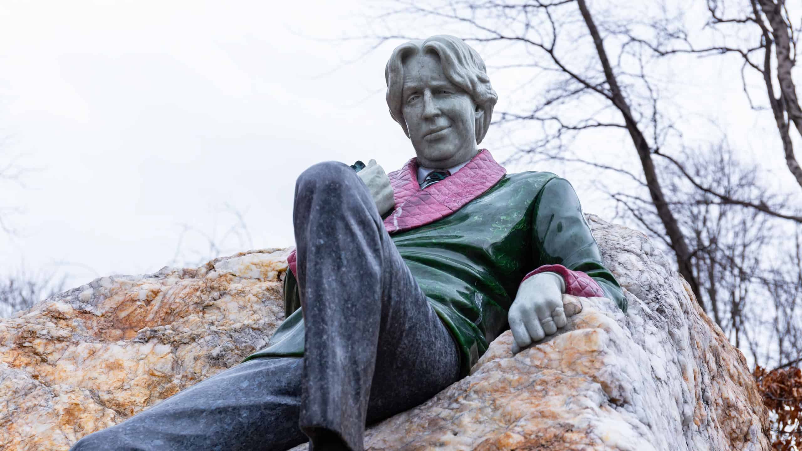 Dublin, Ireland, 17.03.2020 -Oscar Wilde Memorial Sculpture in Park in Dublin