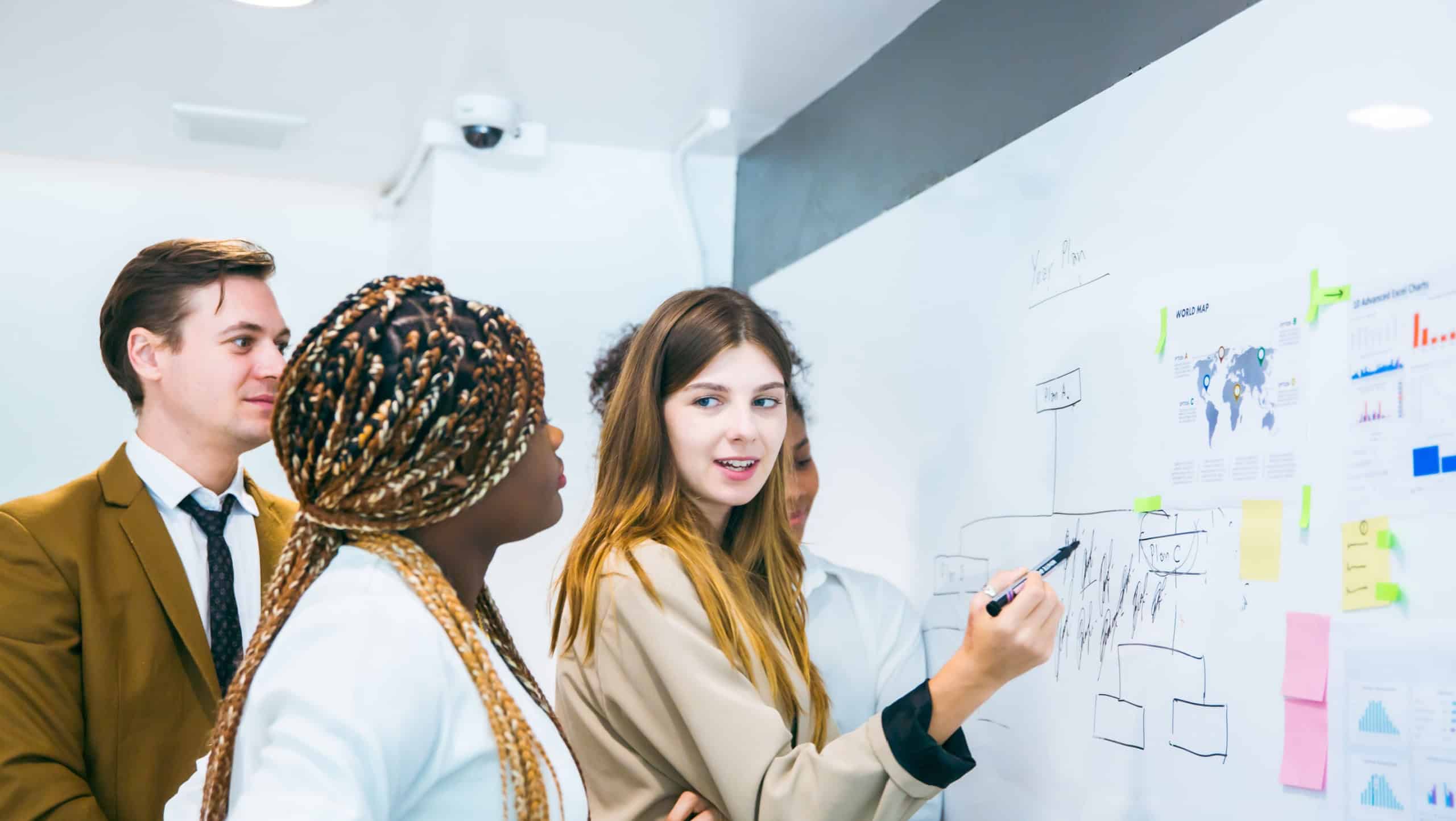 professional businessman person team group meeting to discussion in strategy work presentation in office, business colleague startup teamwork woman and man in corporate brainstorming idea to planning