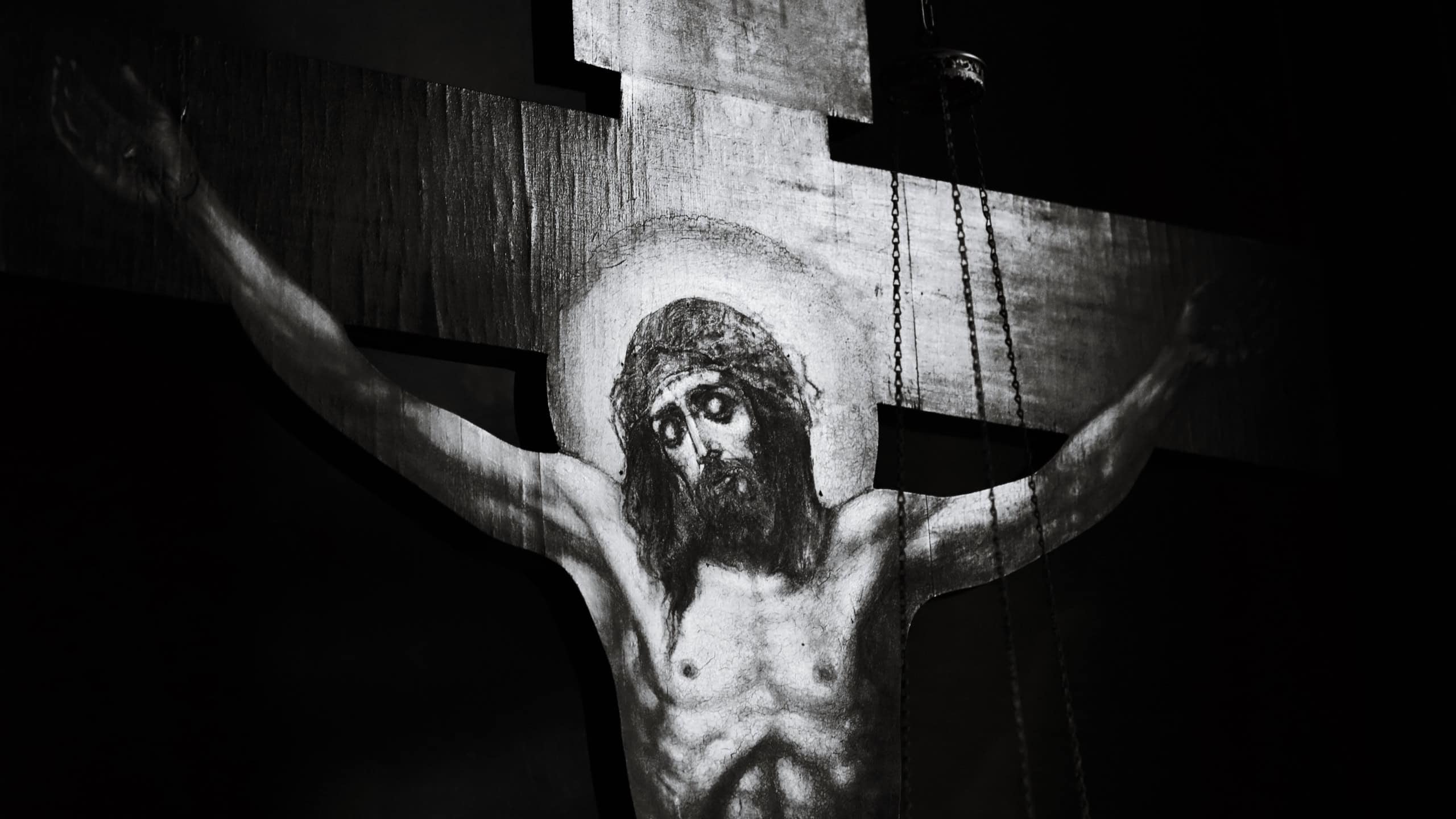Russia Vyborg 11.11.2024 A classic Christian iconography image featuring Jesus Christ on the cross.