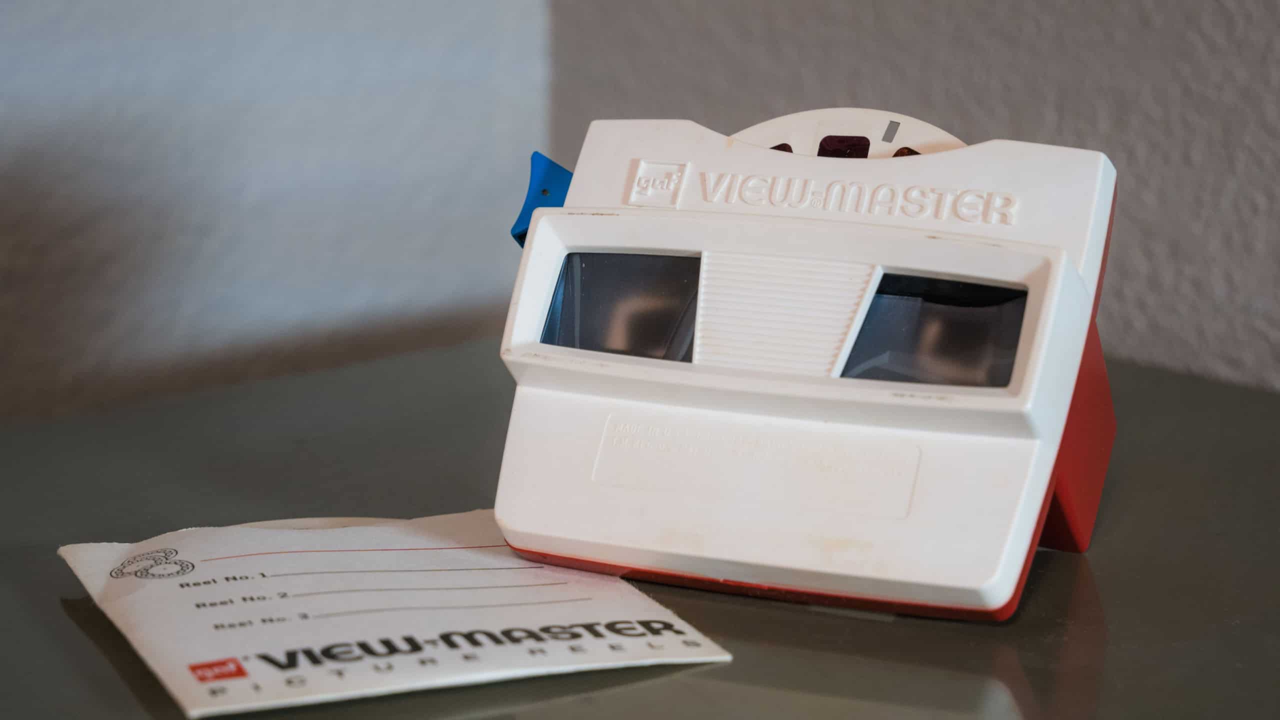 Tipton, Missouri - December 12, 2024: A bicentennial red, white, and blue View Master toy, from 1976.