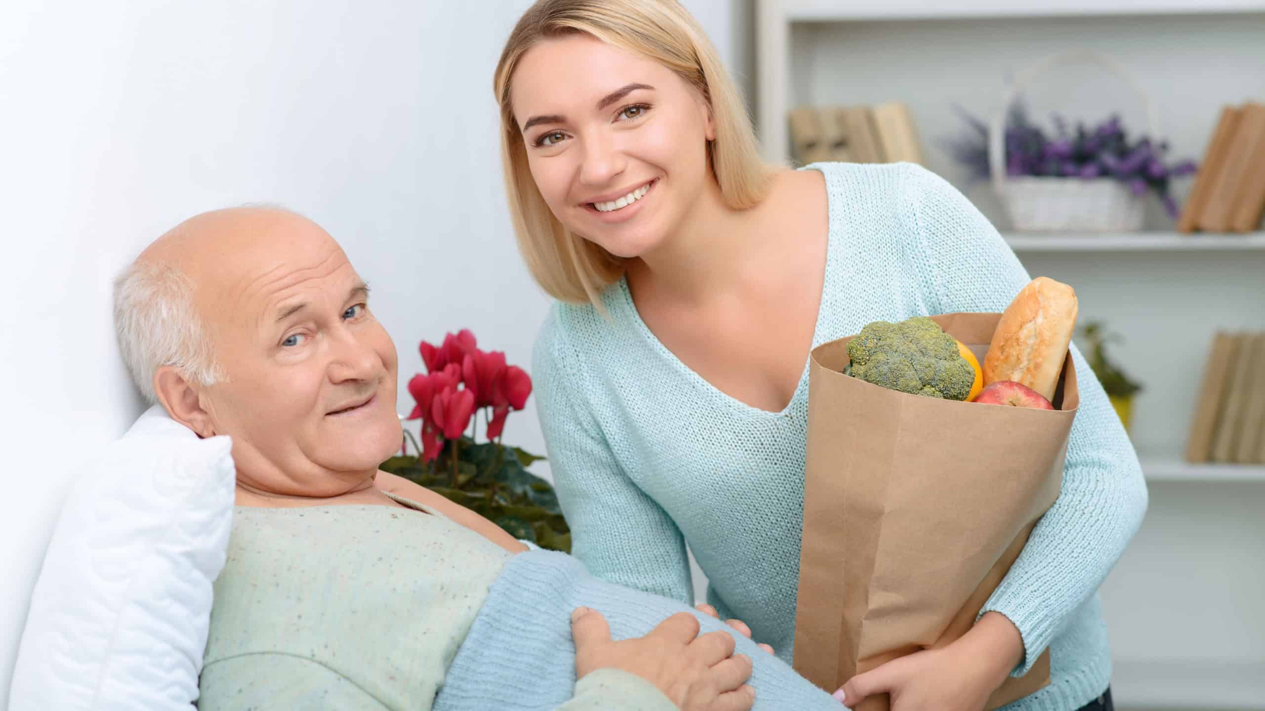 Pleasant visit. Granddaughter comes to visit the sick with bagful of healthy treats and it makes positive impact on the patient.