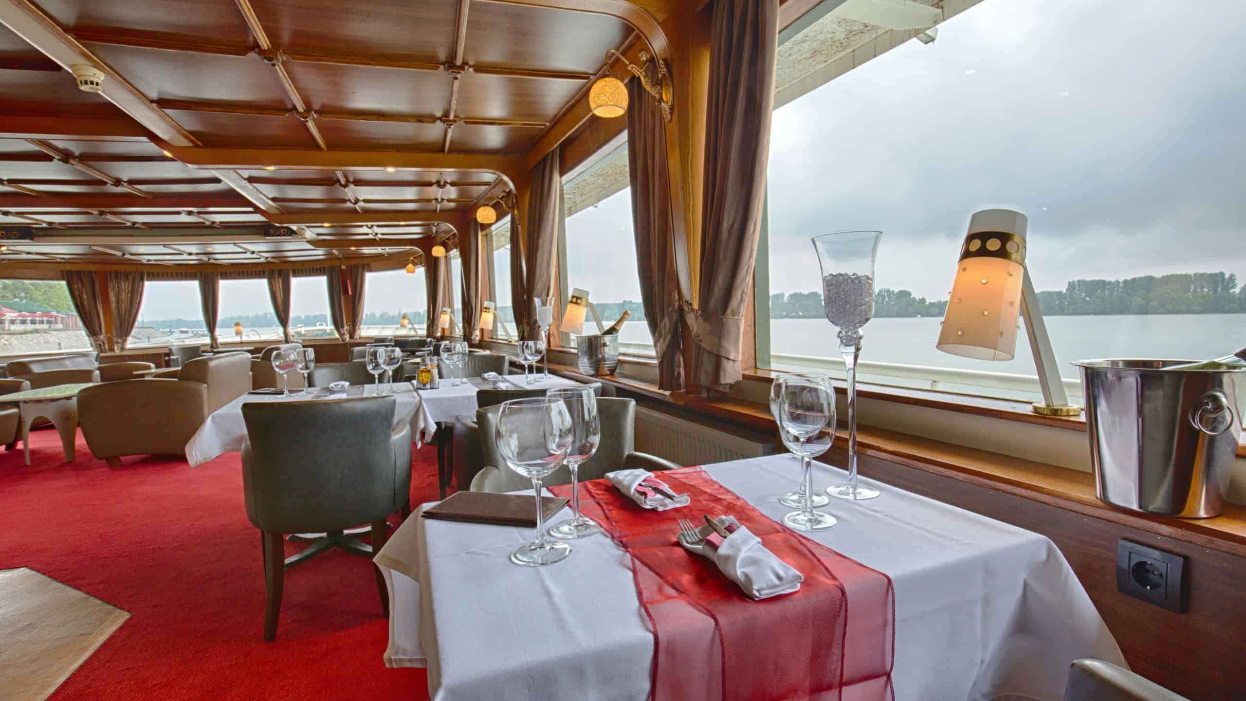 Interior of a cruise boat restaurant
