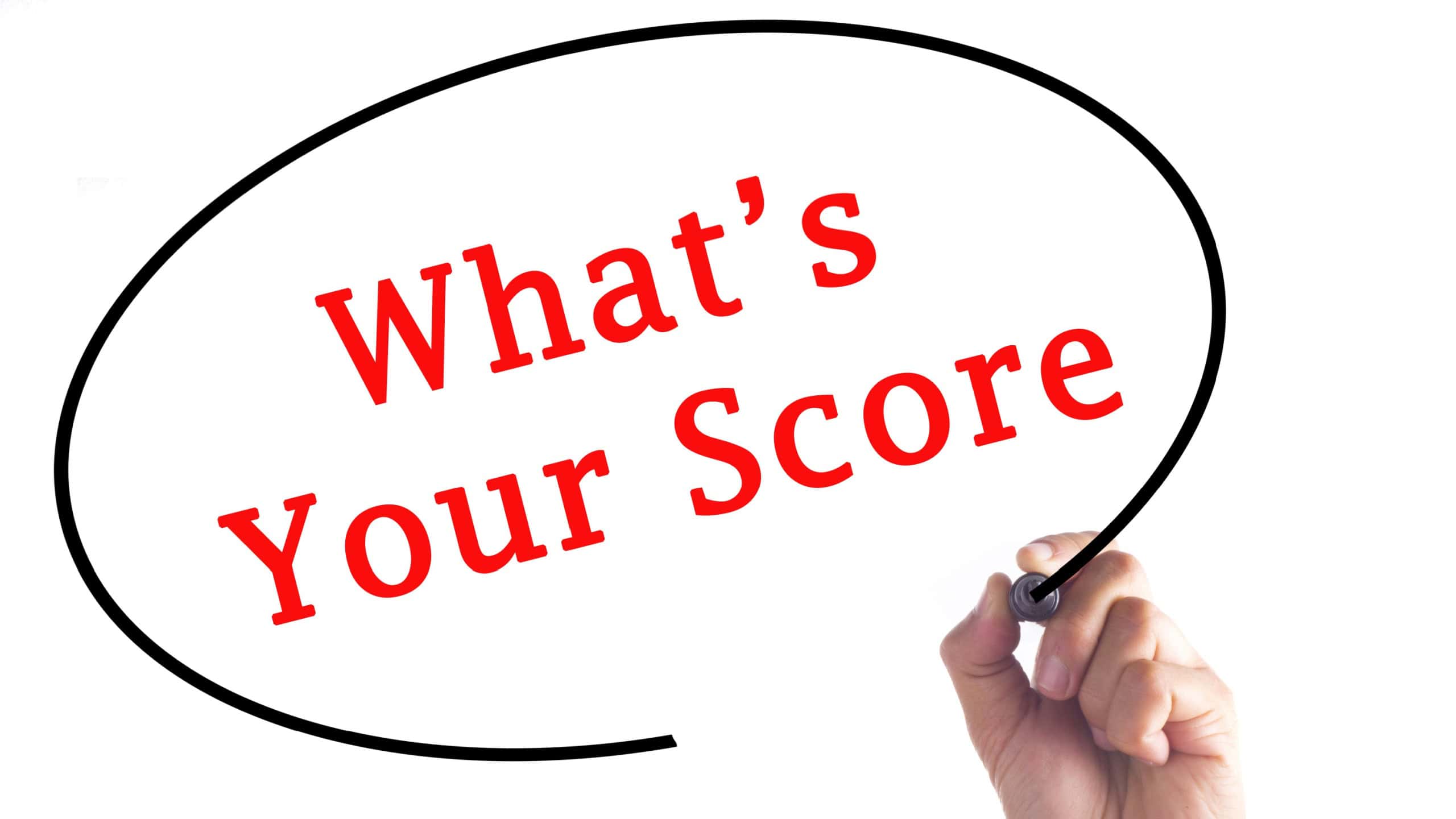 Hand writing What's Your Score on transparent board