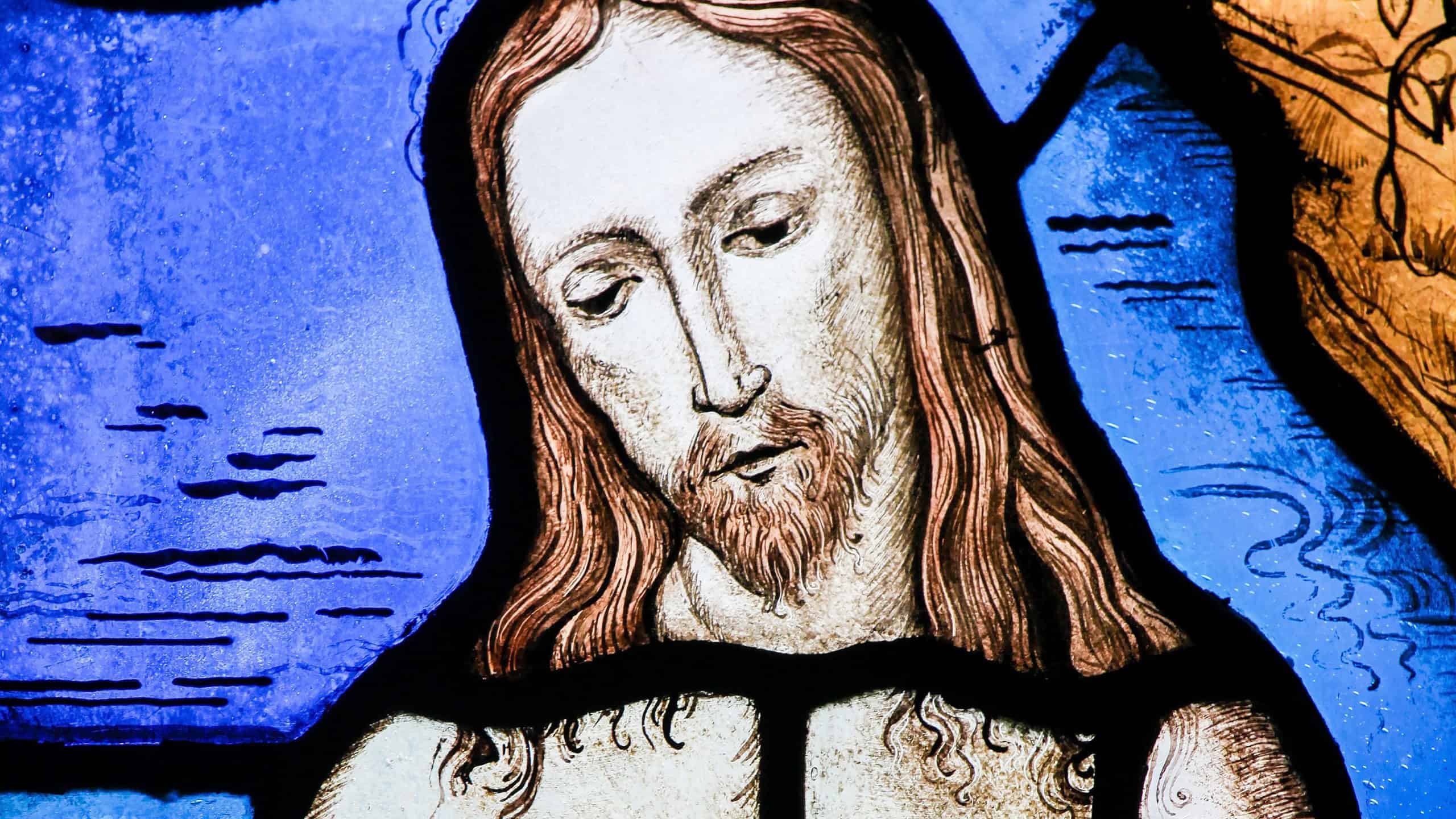 TERVUREN, BELGIUM - MARCH 13, 2017: Stained Glass in the Church of Tervuren, Belgium, depicting Jesus Christ
