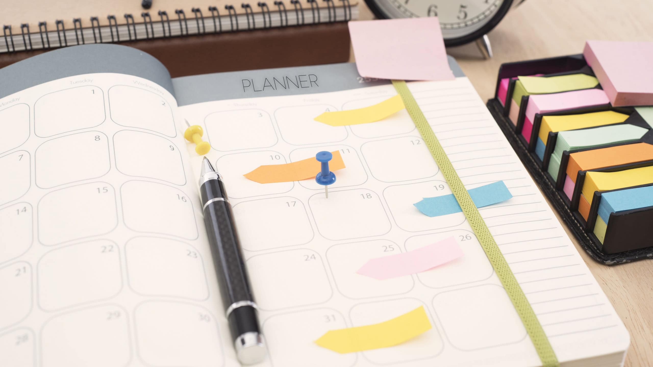 business Calender Planner meeting on desk office. organization management remind concept.