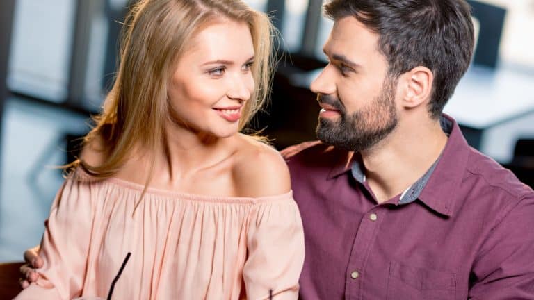 romantic couple in love spending time together on coffee break in restaurant