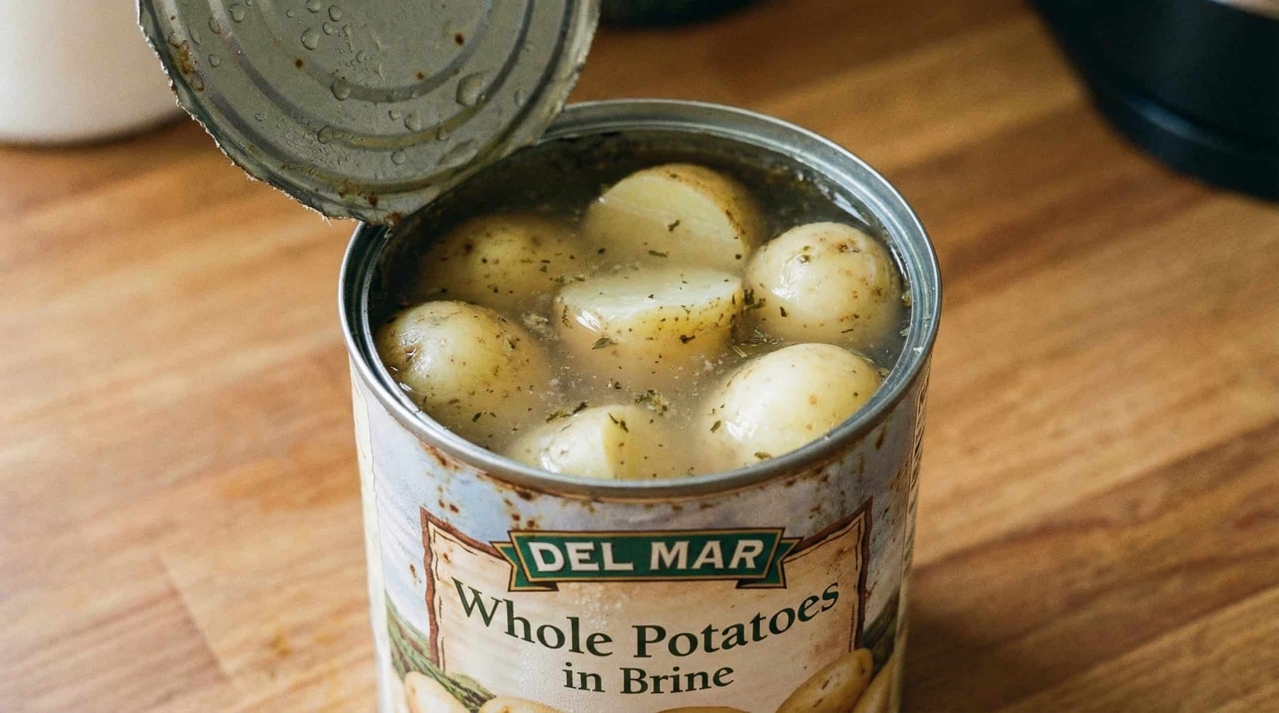 Image of canned potatoes in brine.
