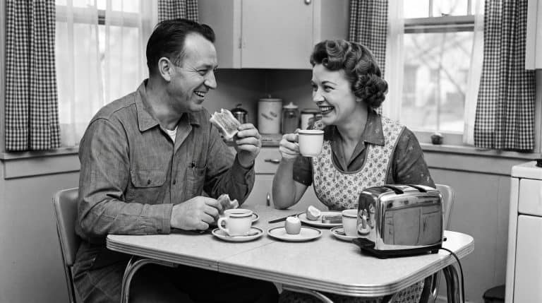 1950's couple eating breakfast