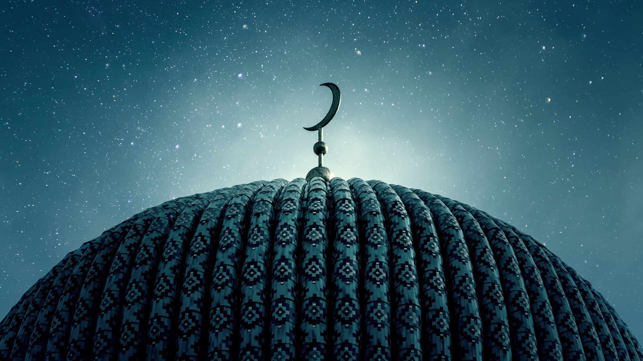 Dome of an old Mosque in the Night with stars on the Sky