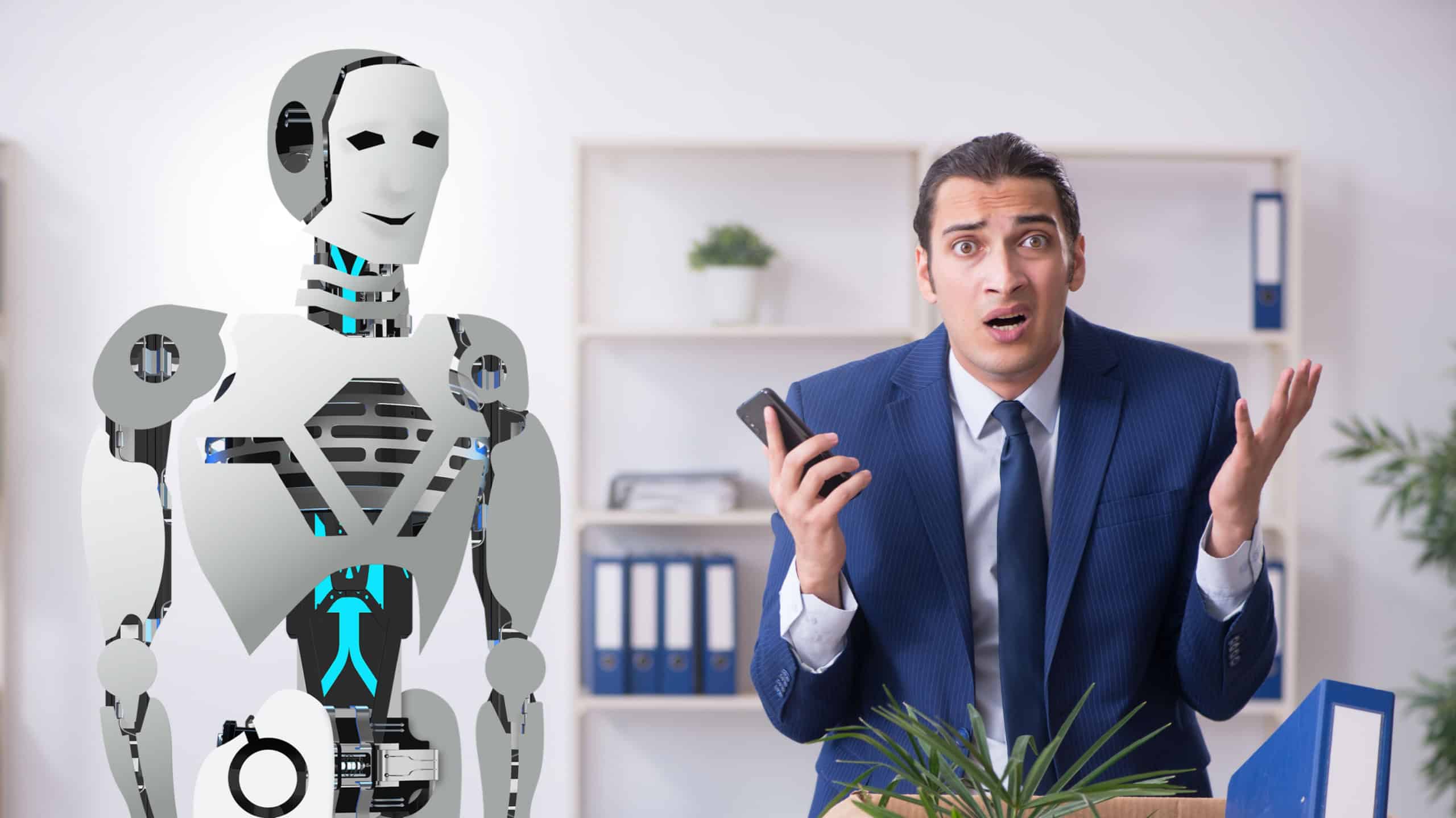 Concept of robots replacing humans in offices