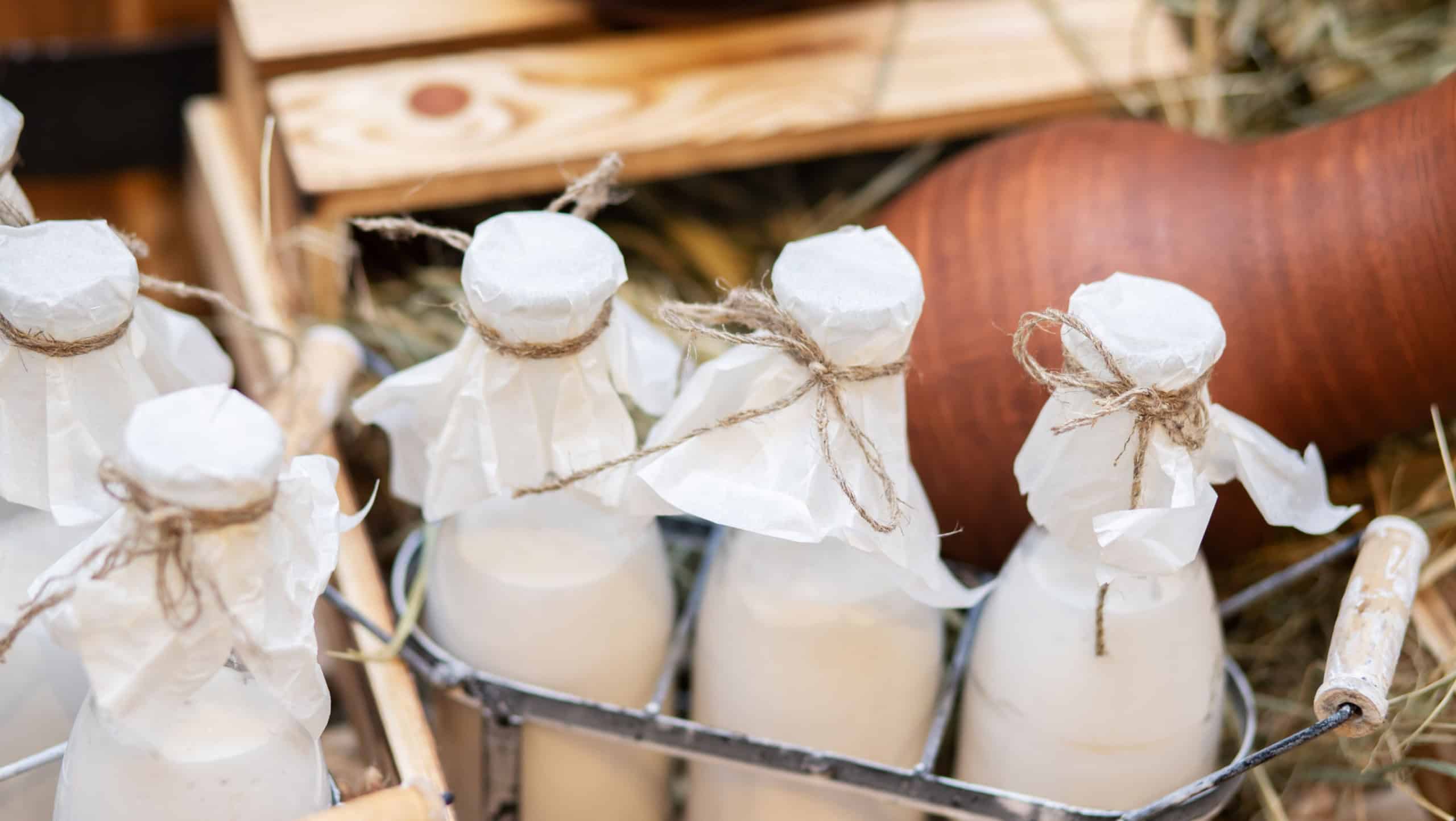 breakfast delivery,bottles of milk in crates before shipment from a natural farm