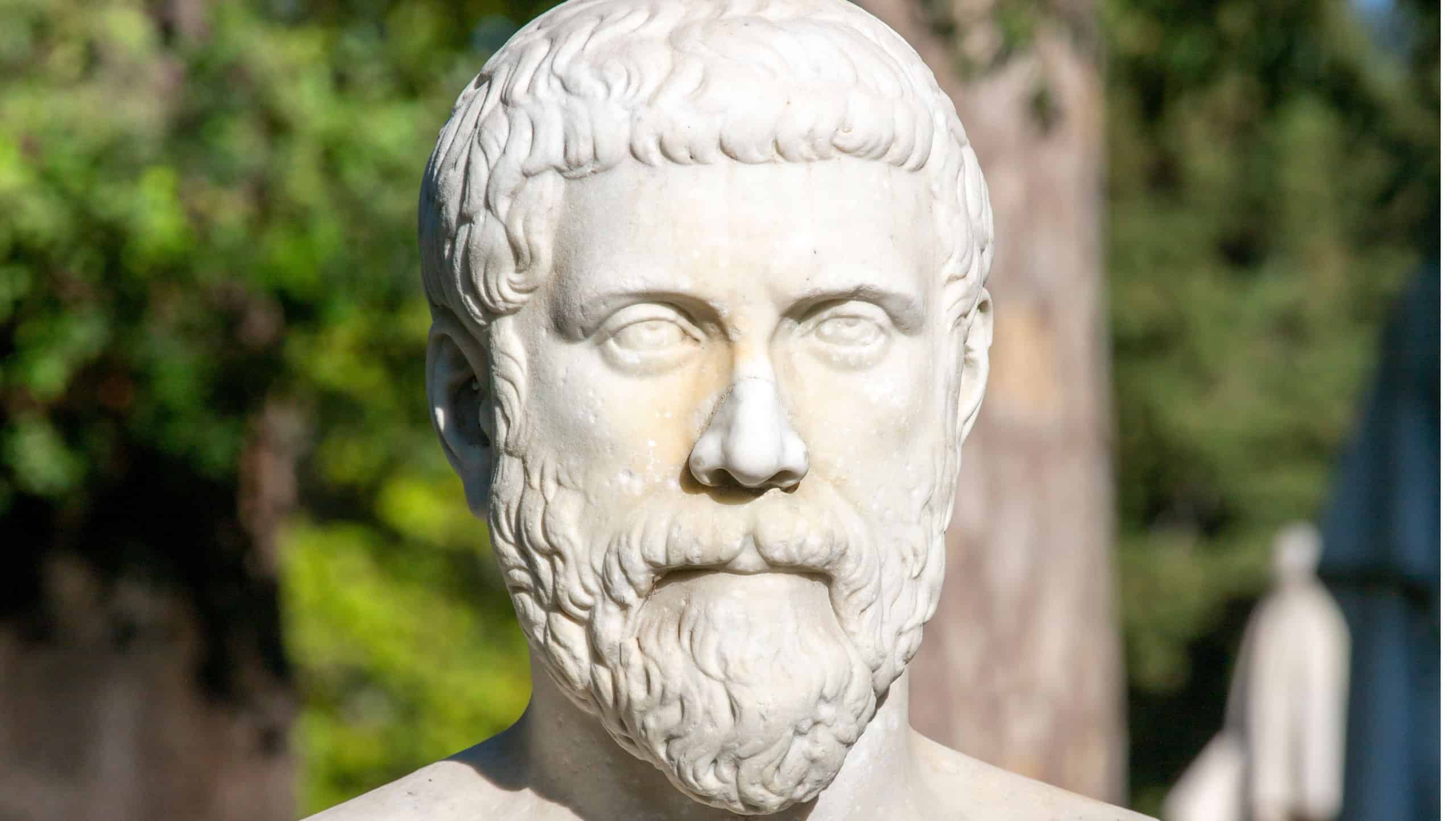 Rome, Italy - October 10, 2020: Pythagoras bust sculpture in Villa Borghese gardens