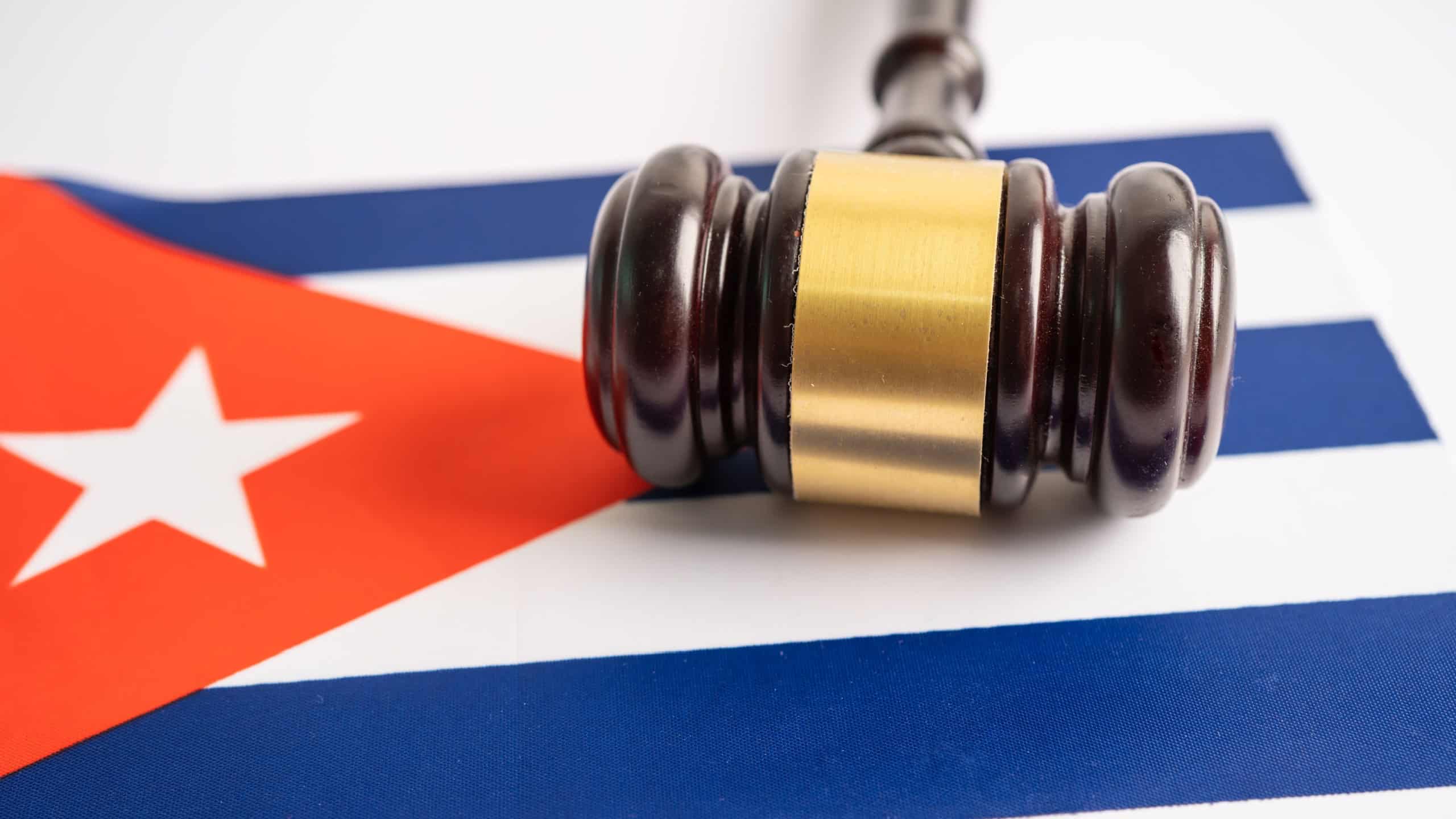 Cuba flag with gavel for judge lawyer. Law and justice court concept.