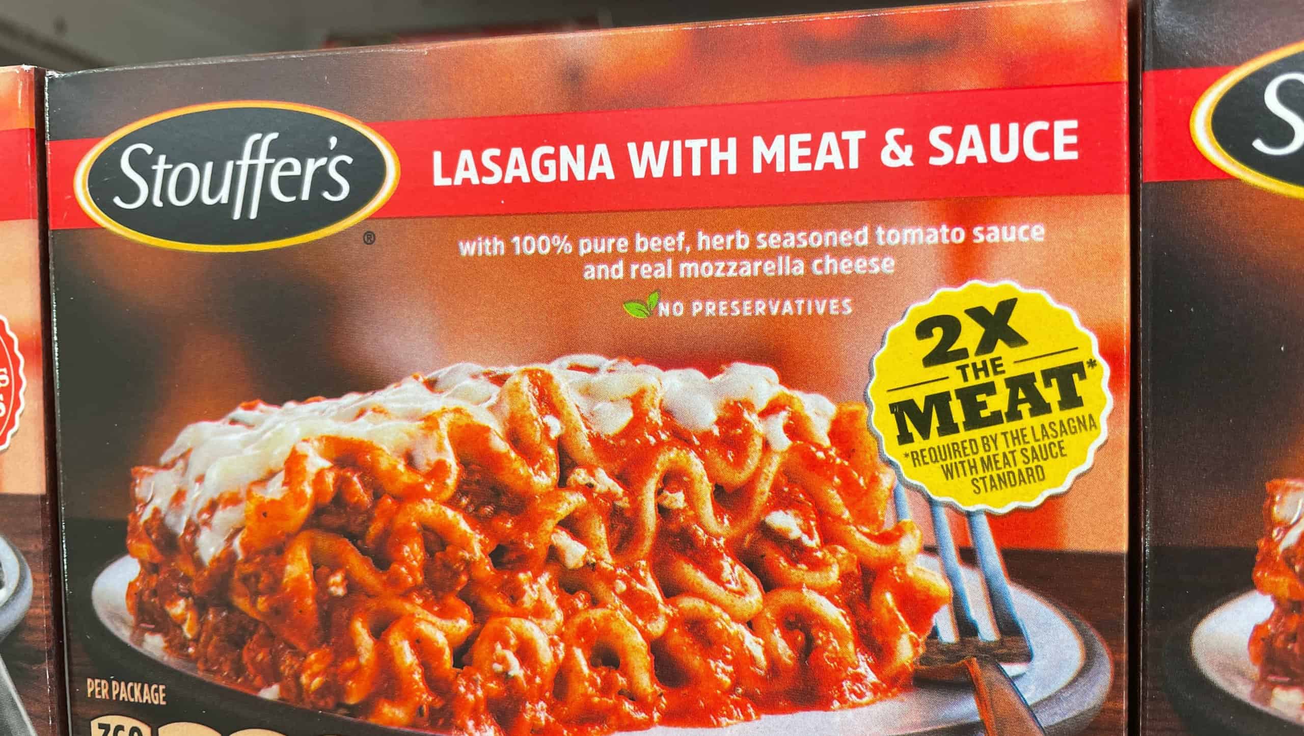 GROVET, UNITED STATES - May 04, 2022: Grovetown, Ga USA - 05 04 22: Retail store frozen food Stouffers Lasagna and meat sauce