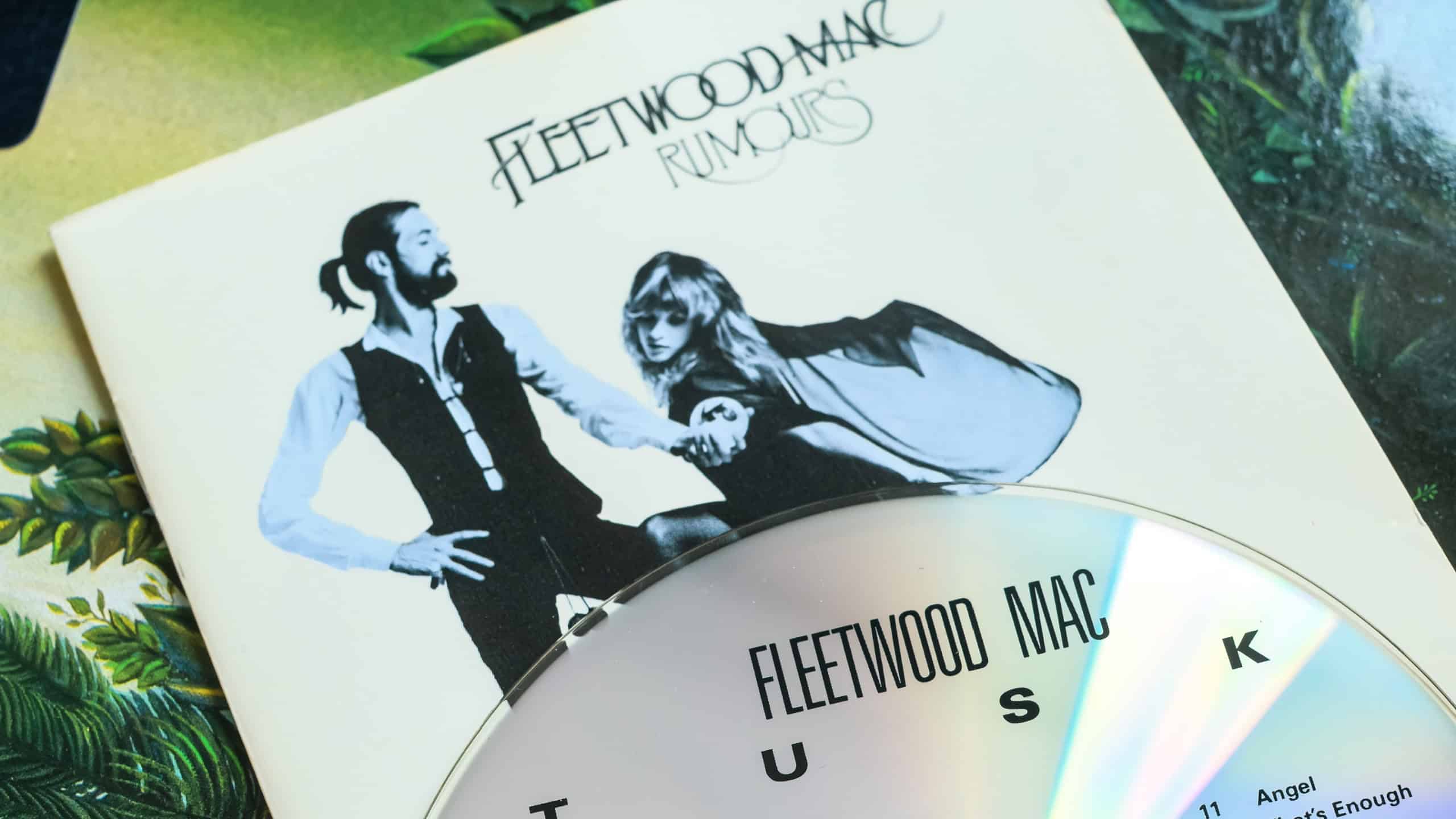 Close up of Album and CD of Rockband "Fleetwood Mac" on Vinyl Cover showing the Album front cover of Rumours