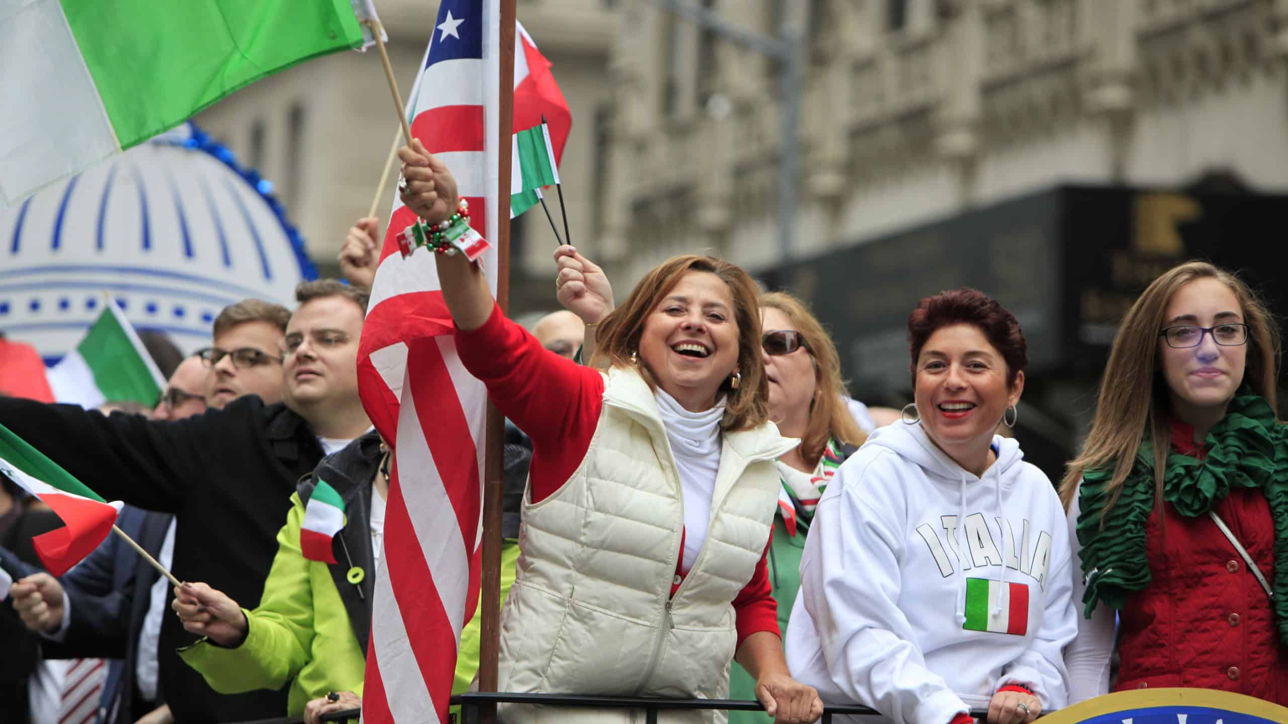 NEW YORK CITY - OCTOBER 13 2014: the 70th annual Columbus Day parade filled Fifth Avenue with thousands of marchers celebrating the pride of Italian heritage.