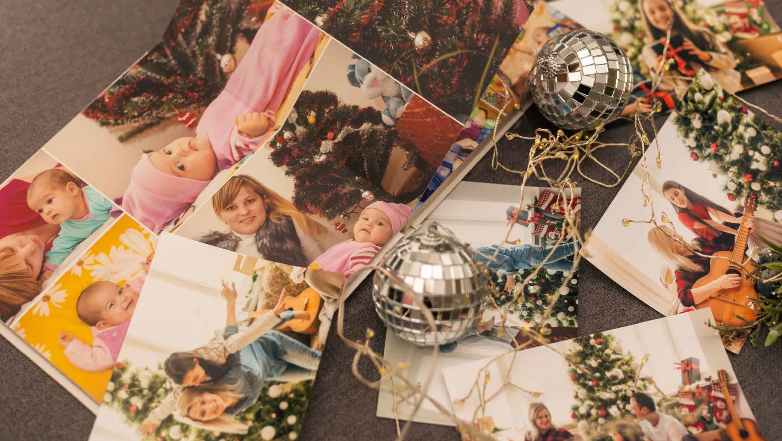 a Photobook of family. Photobook is gift. photo album next to gifts