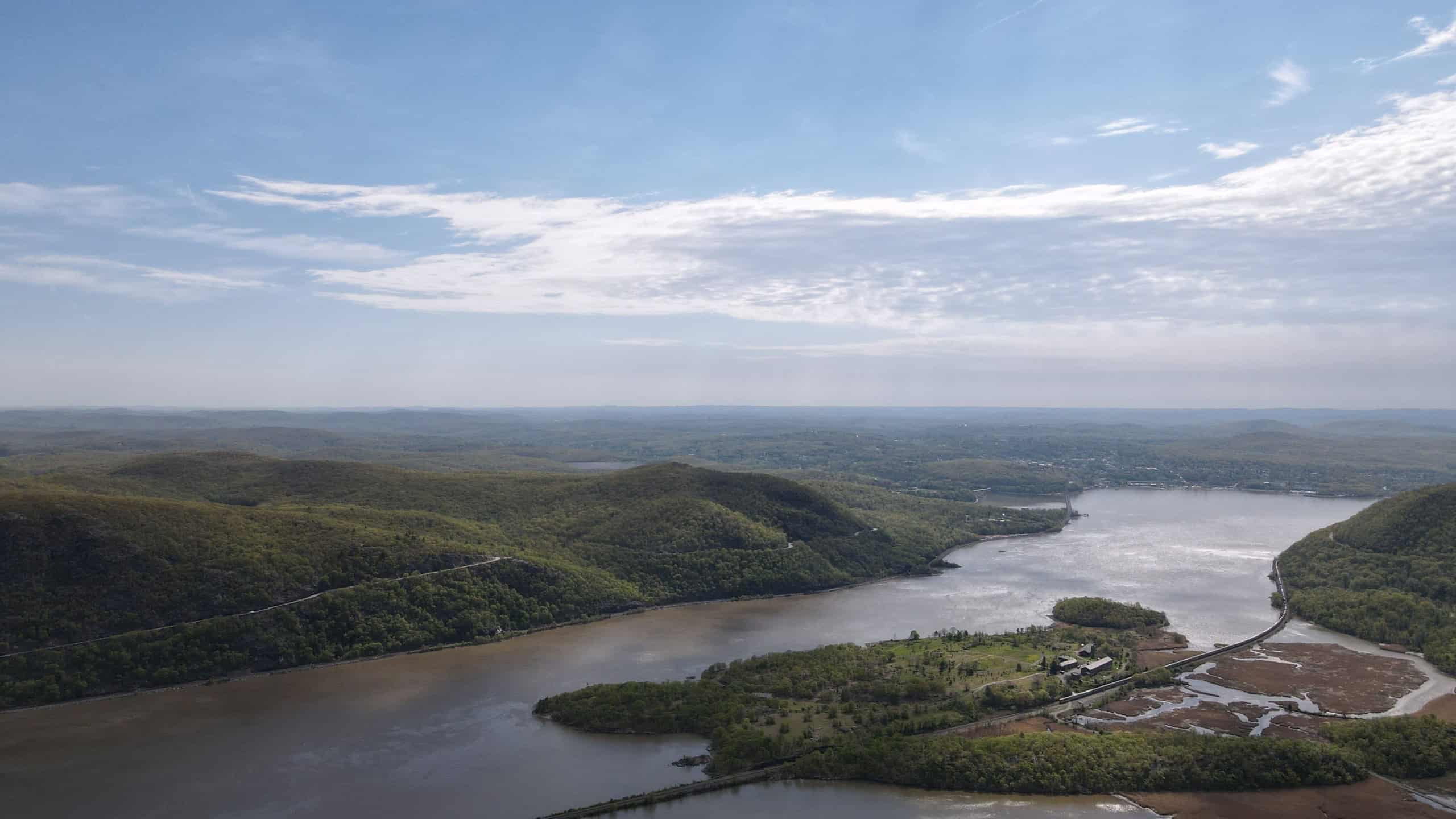 An aerial view of the Hudson River and the Bear mountain in New York State