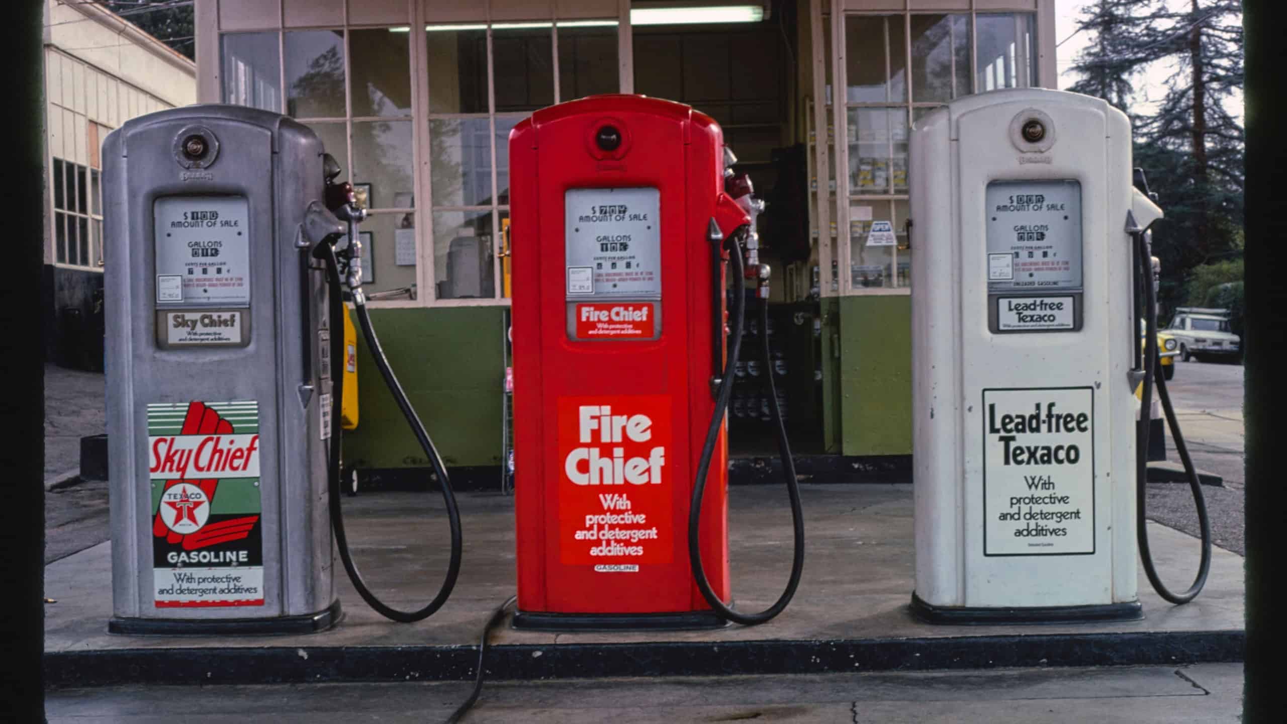Three Texaco gas pumps, Altadena, California