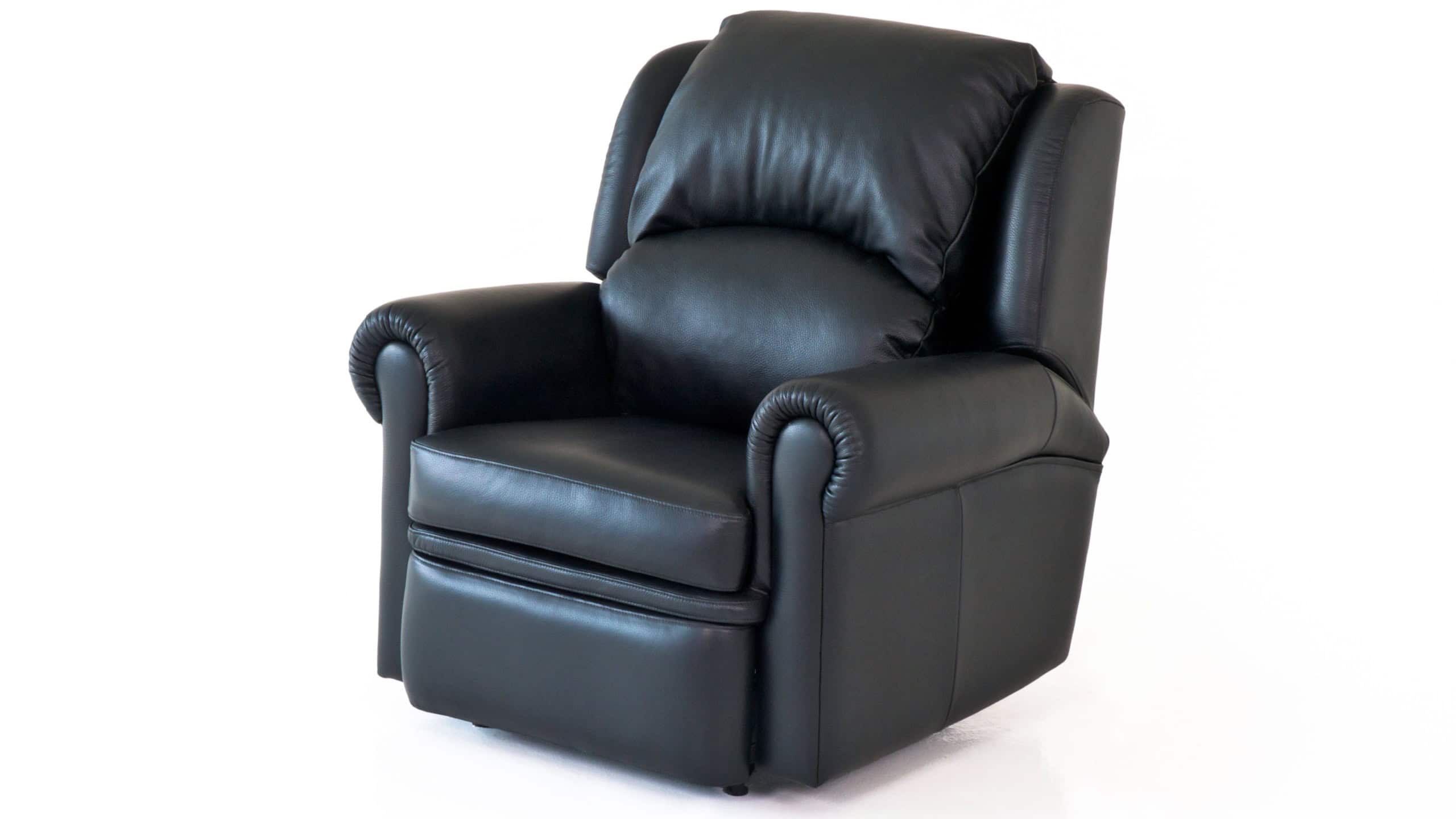 Black reclining leather chair on white background