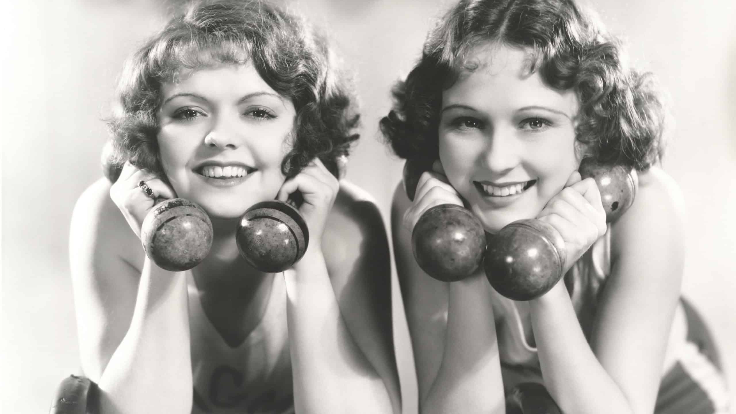 Retro photo of two women working out
