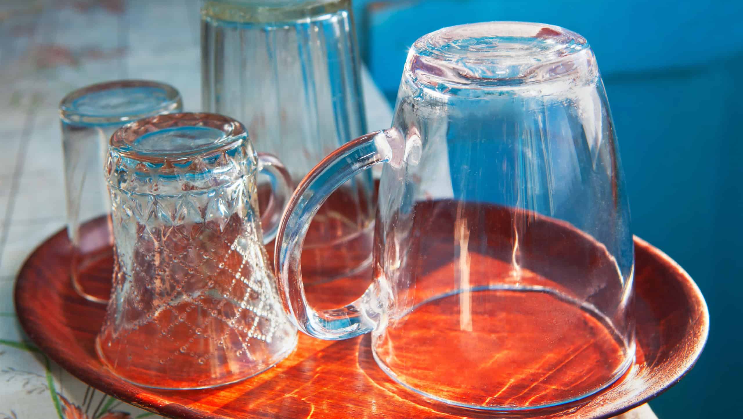 glass cups on a tray
